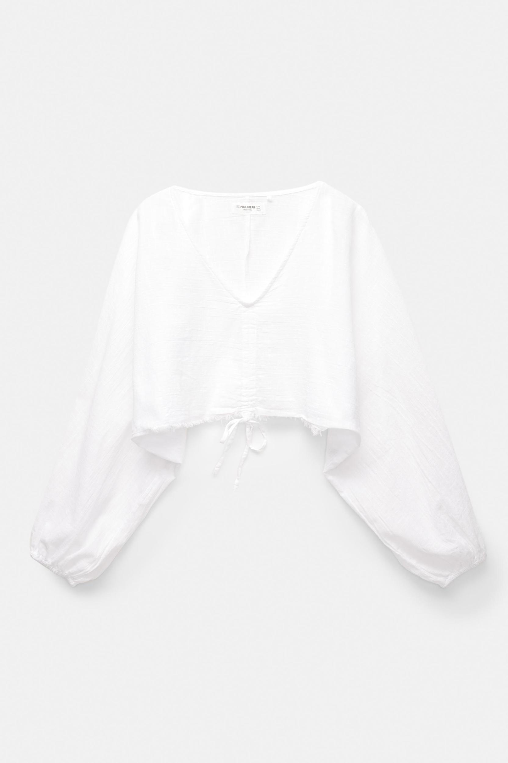 Cropped blouse with front ties Product Image