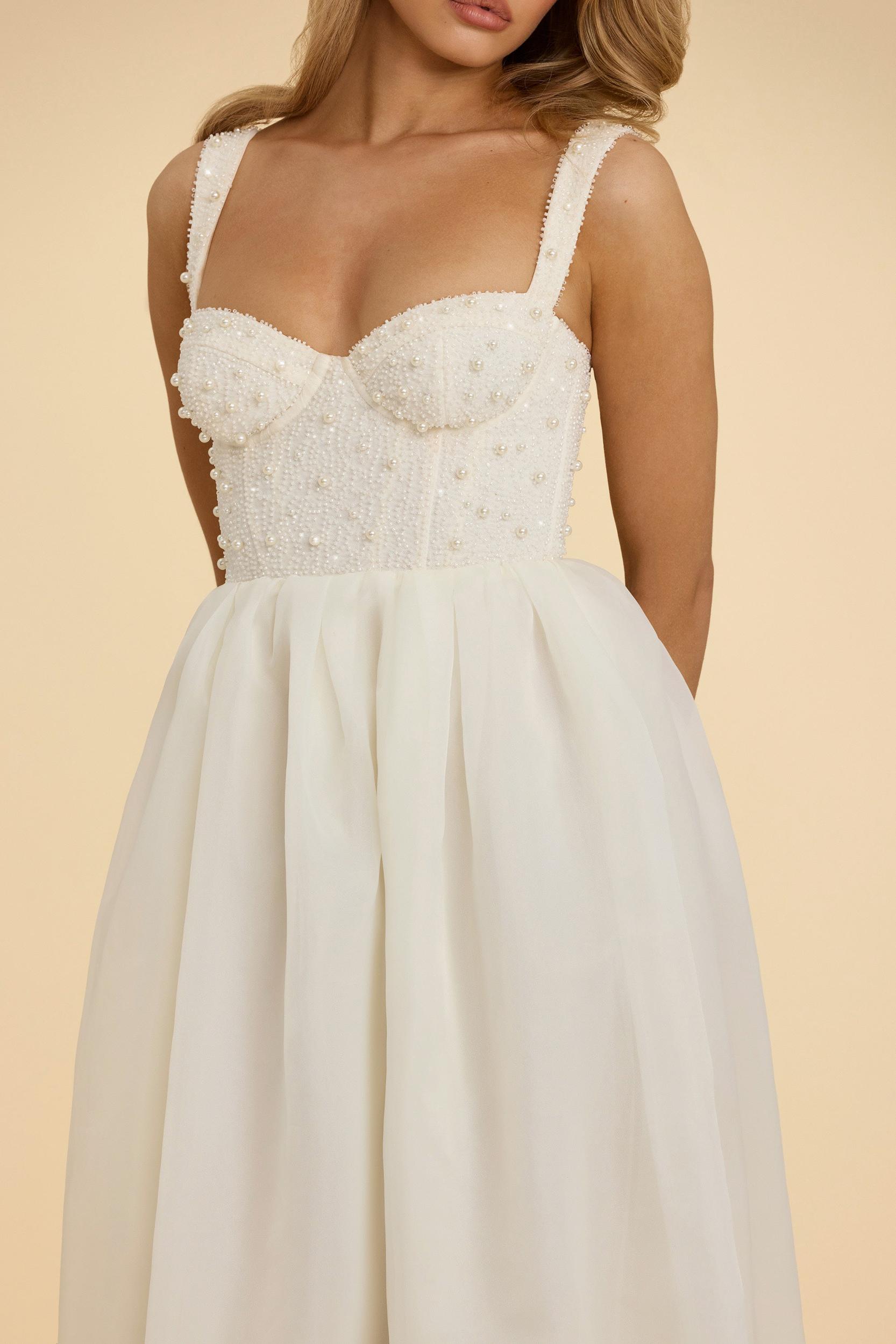 Embellished Corset Gown in White Product Image