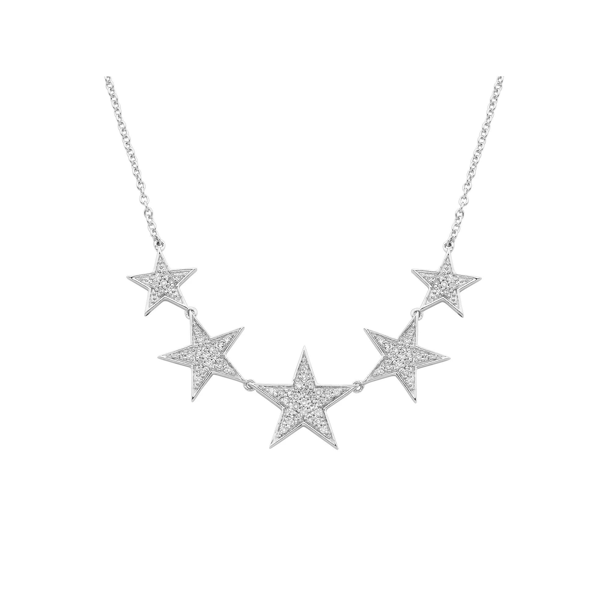 Sterling Silver 1/4 Carat T.W. Diamond Star Necklace, Women's, Size: 18" Product Image