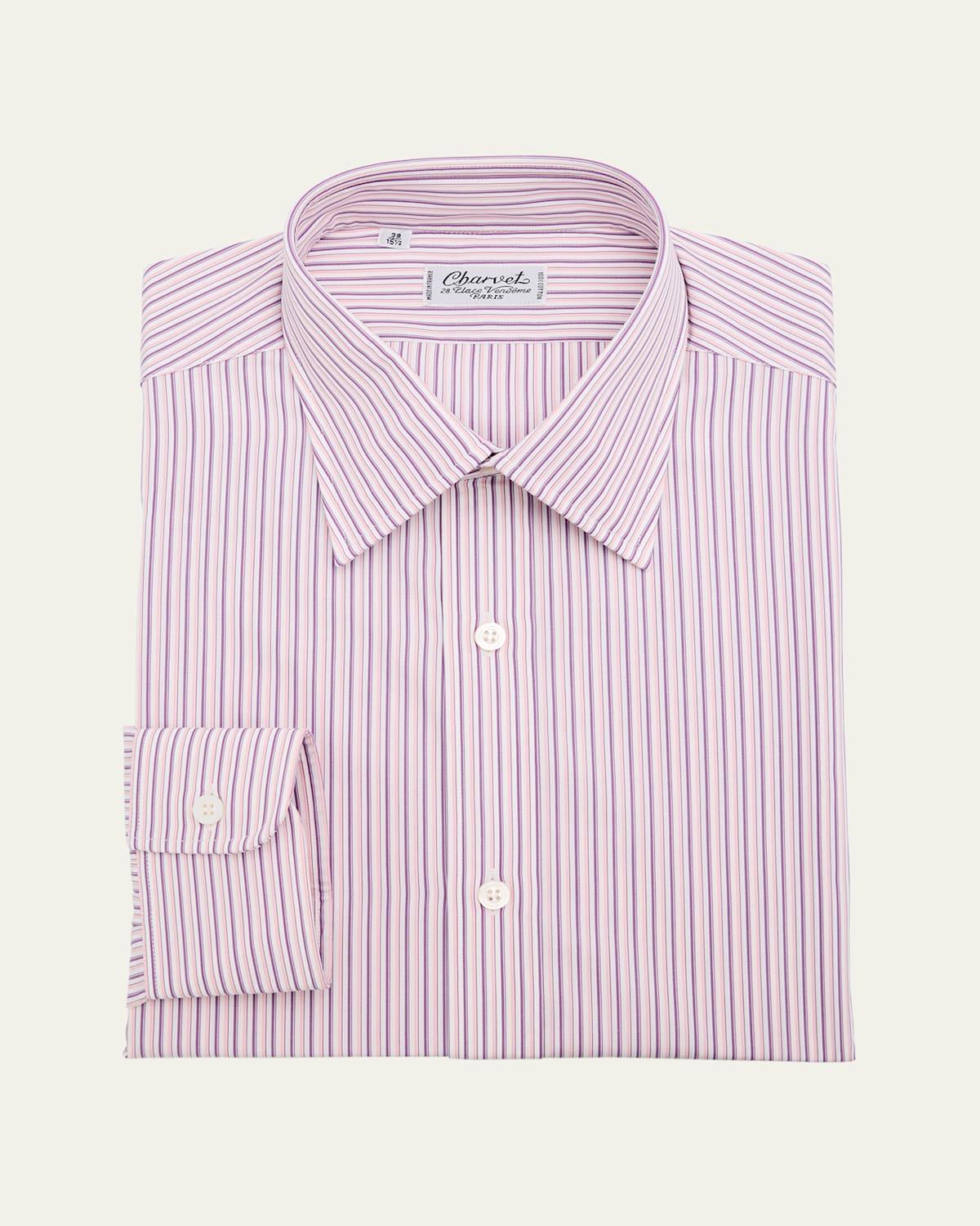 Mens Cotton Multi-Stripe Dress Shirt Product Image