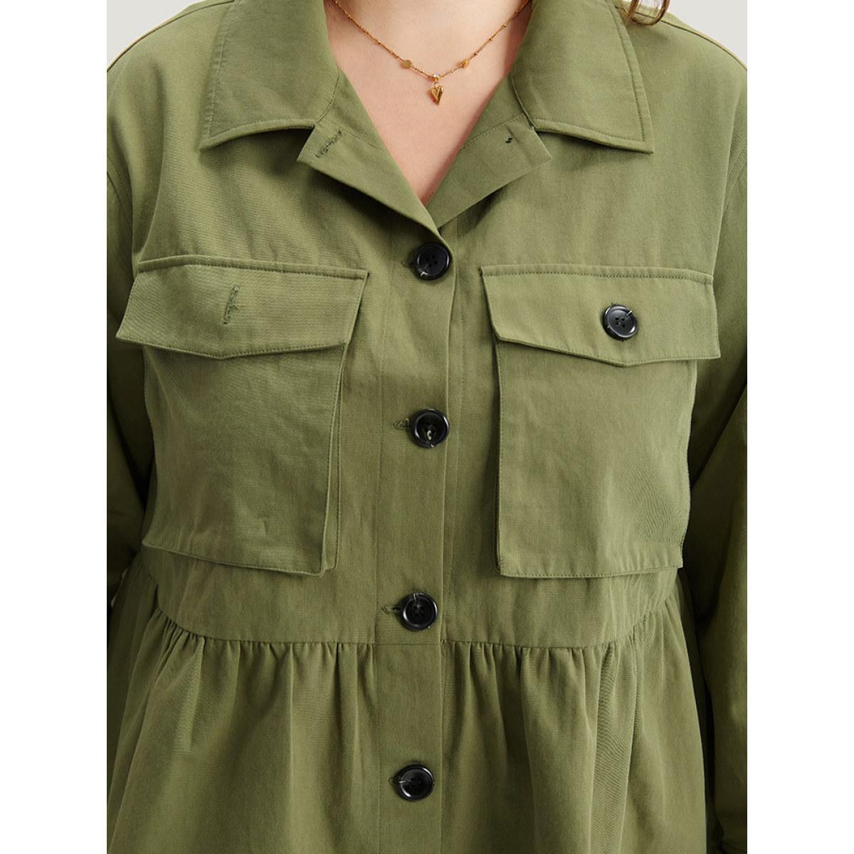 Plus Size Solid Gathered Button Through Pocket Jacket Women Moss Casual Plain Ladies Dailywear Winter Coats BloomChic 10/M Product Image