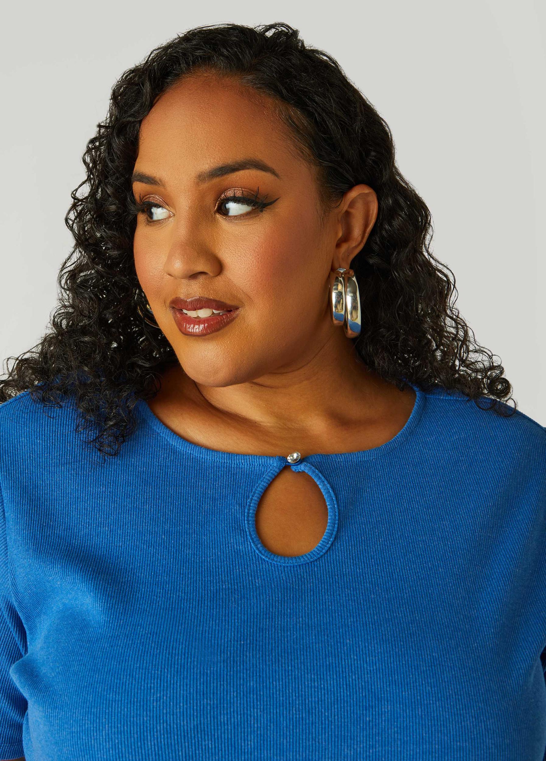 Plus Size Crystal Keyhole Ribbed Top Ashley Stewart Product Image