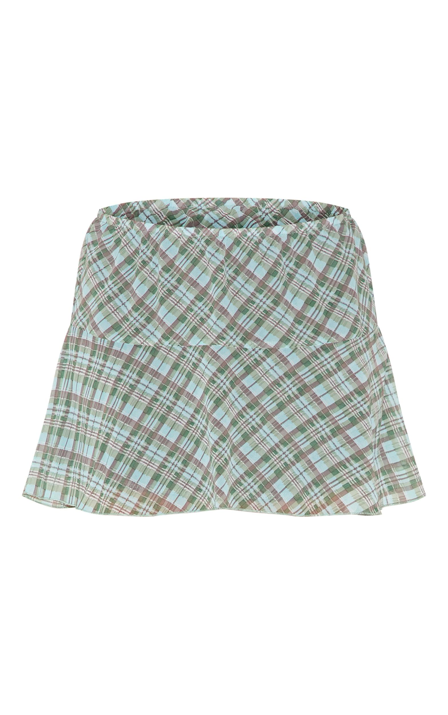  Green Check Printed Frill Hem Mini Skirt Product Image