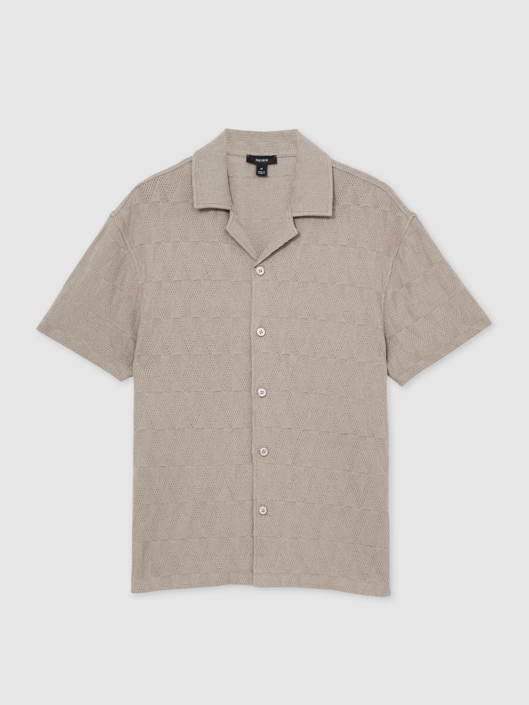 Cotton Textured Cuban-Collar Shirt in Mink Brown Product Image