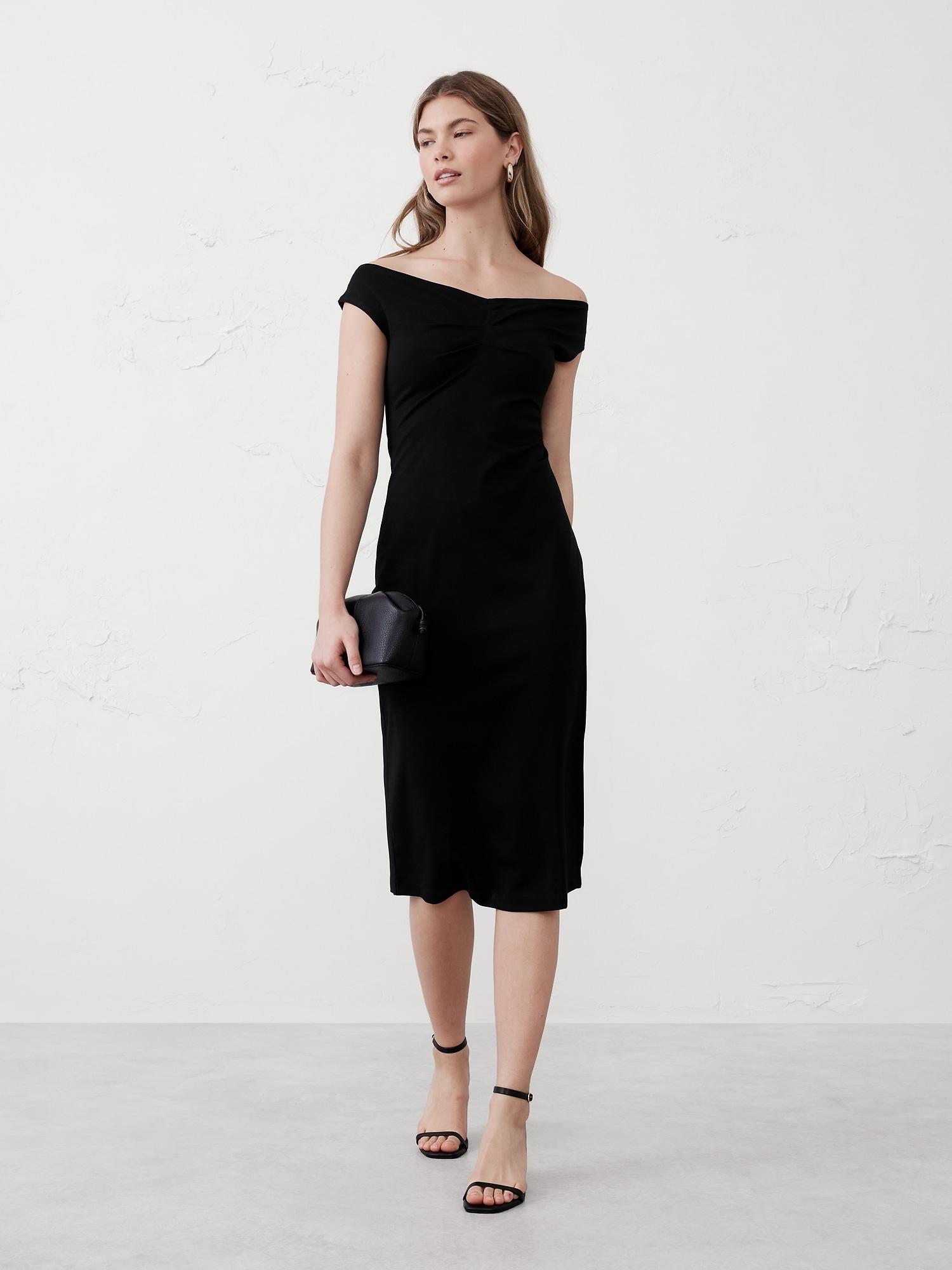 Off-Shoulder Knit Midi Dress Product Image