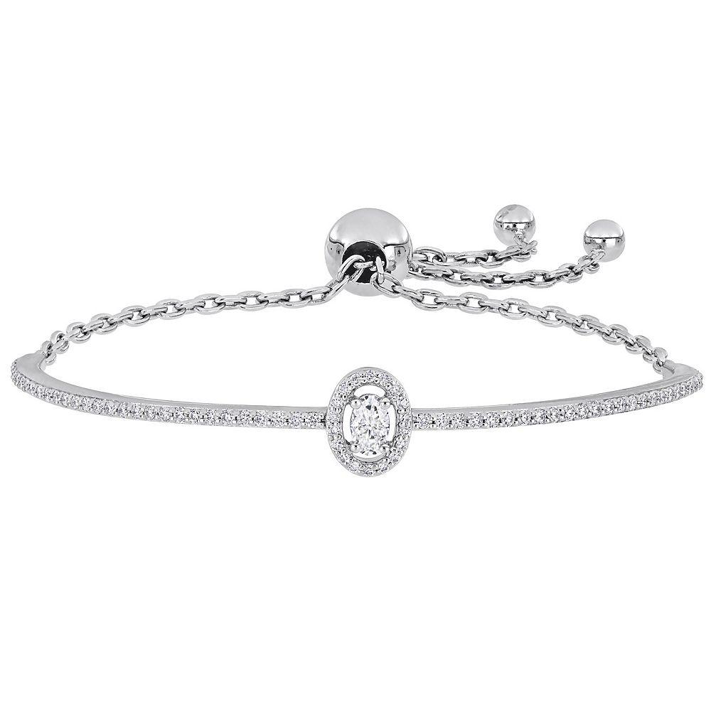 Stella Grace Sterling Silver 3/4 Carat T.W. Lab-Created Moissanite Oval Halo Adjustable Bracelet, Women's, Size: 9" Product Image