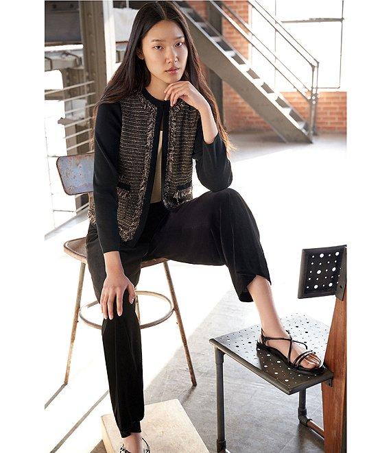 Ming Wang Scoop Neck Sleeveless Side Slit Metallic Shimmer Knit Tank Product Image