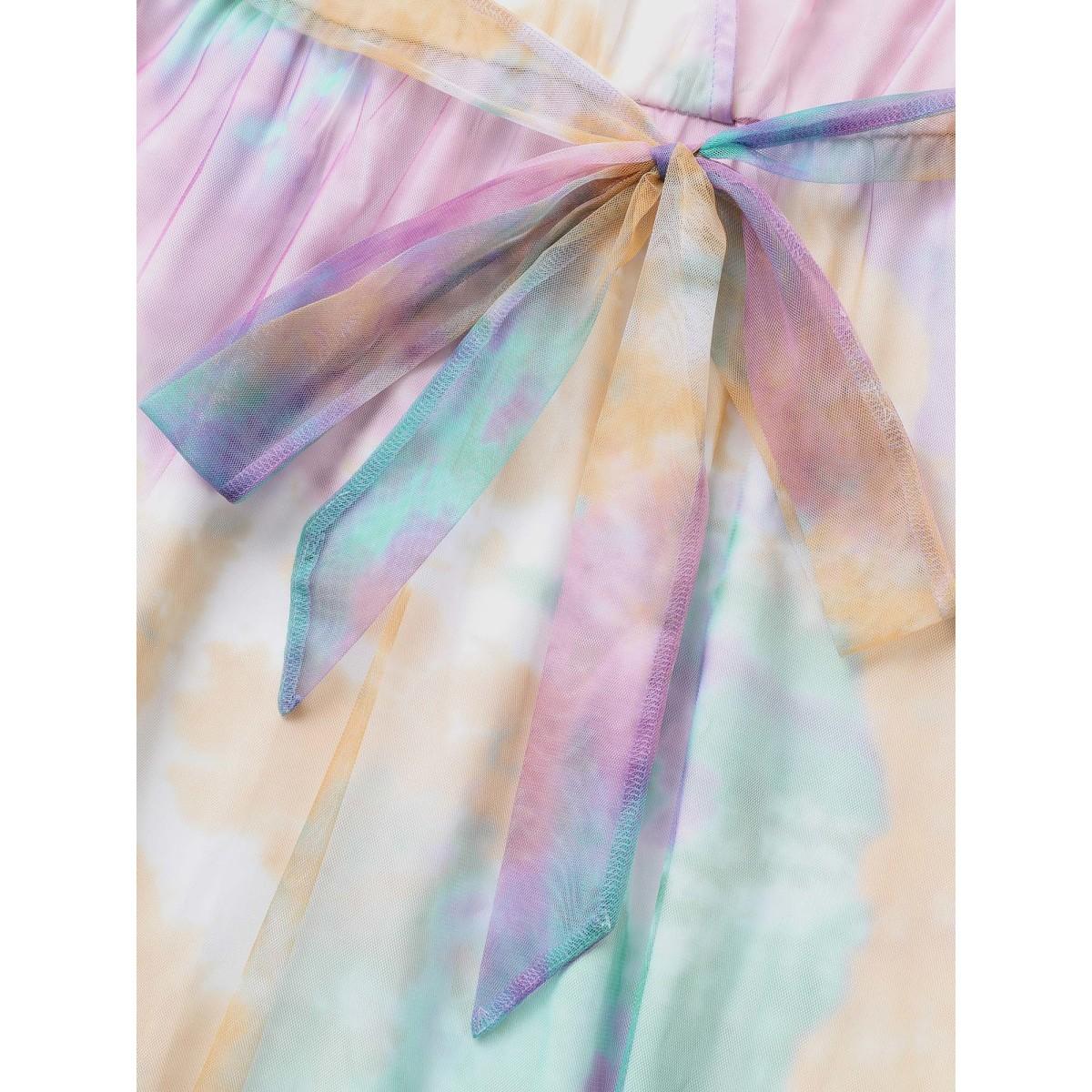 Plus Size Tie Dye Wrap Belted Midi Dress Multicolor Women Elegant Belted Overlap Collar Short sleeve Curvy BloomChic 30/6X Product Image