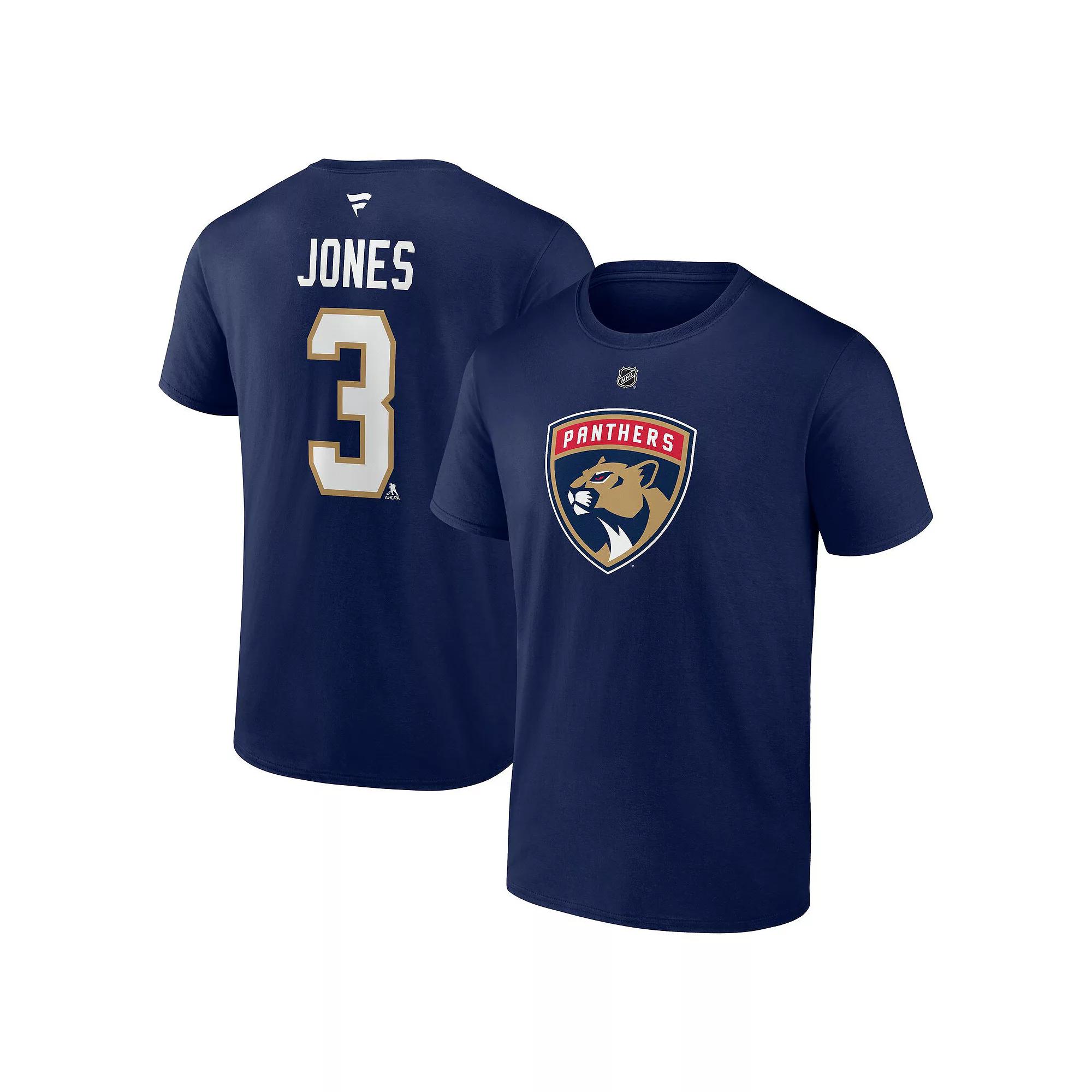 Men's Fanatics Seth Jones Navy Florida Panthers Authentic Stack Name & Number T-Shirt,  Product Image