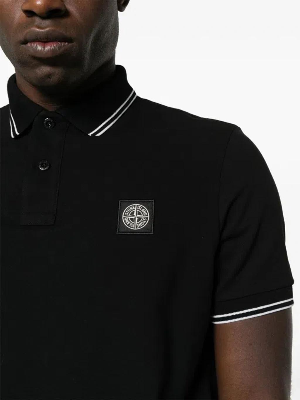 STONE ISLAND Mens Black Brand-patch Regular-fit Stretch-cotton Polo Shirt Xl Product Image