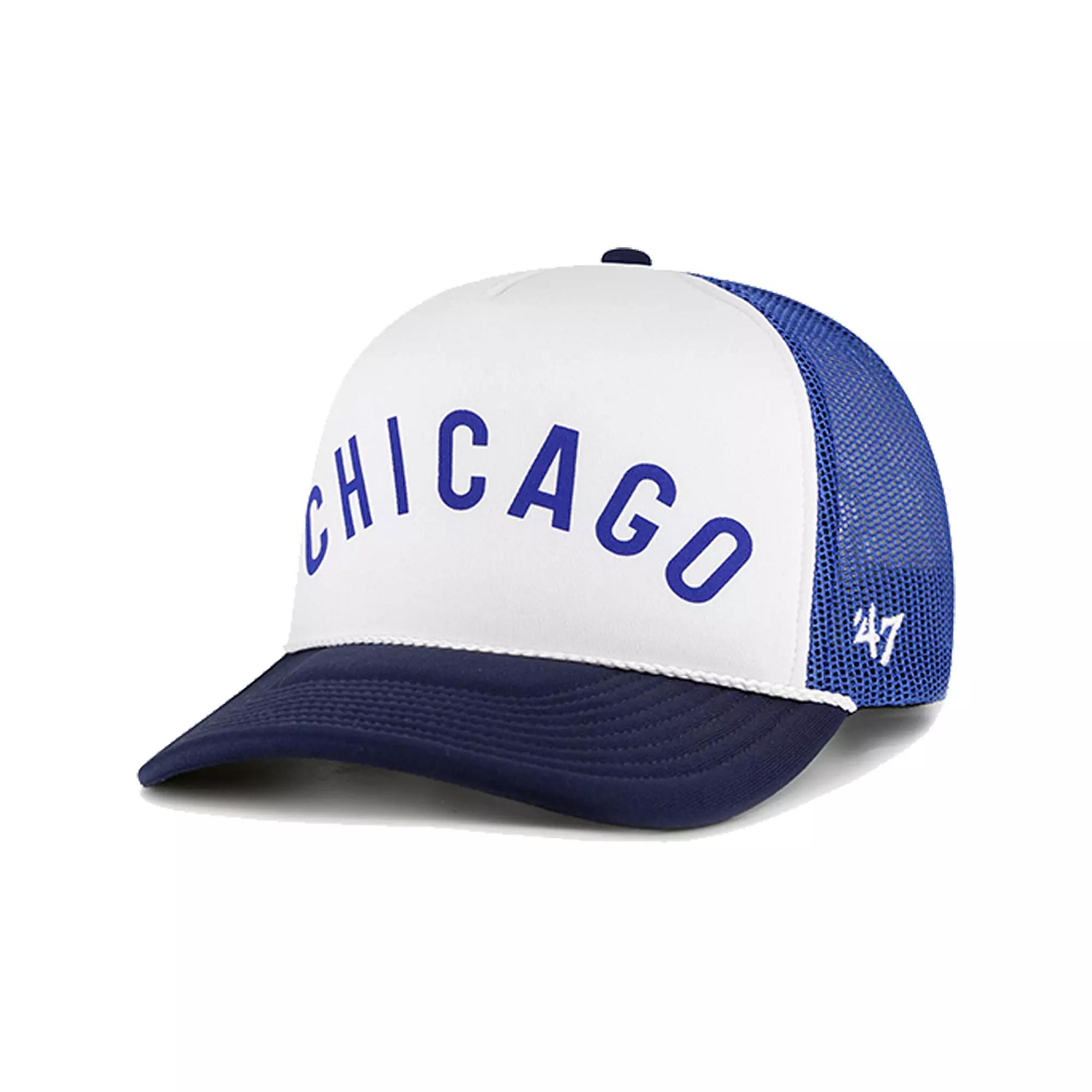 Men's '47 White Chicago Cubs Foam Front Script Trucker Snapback Hat Product Image