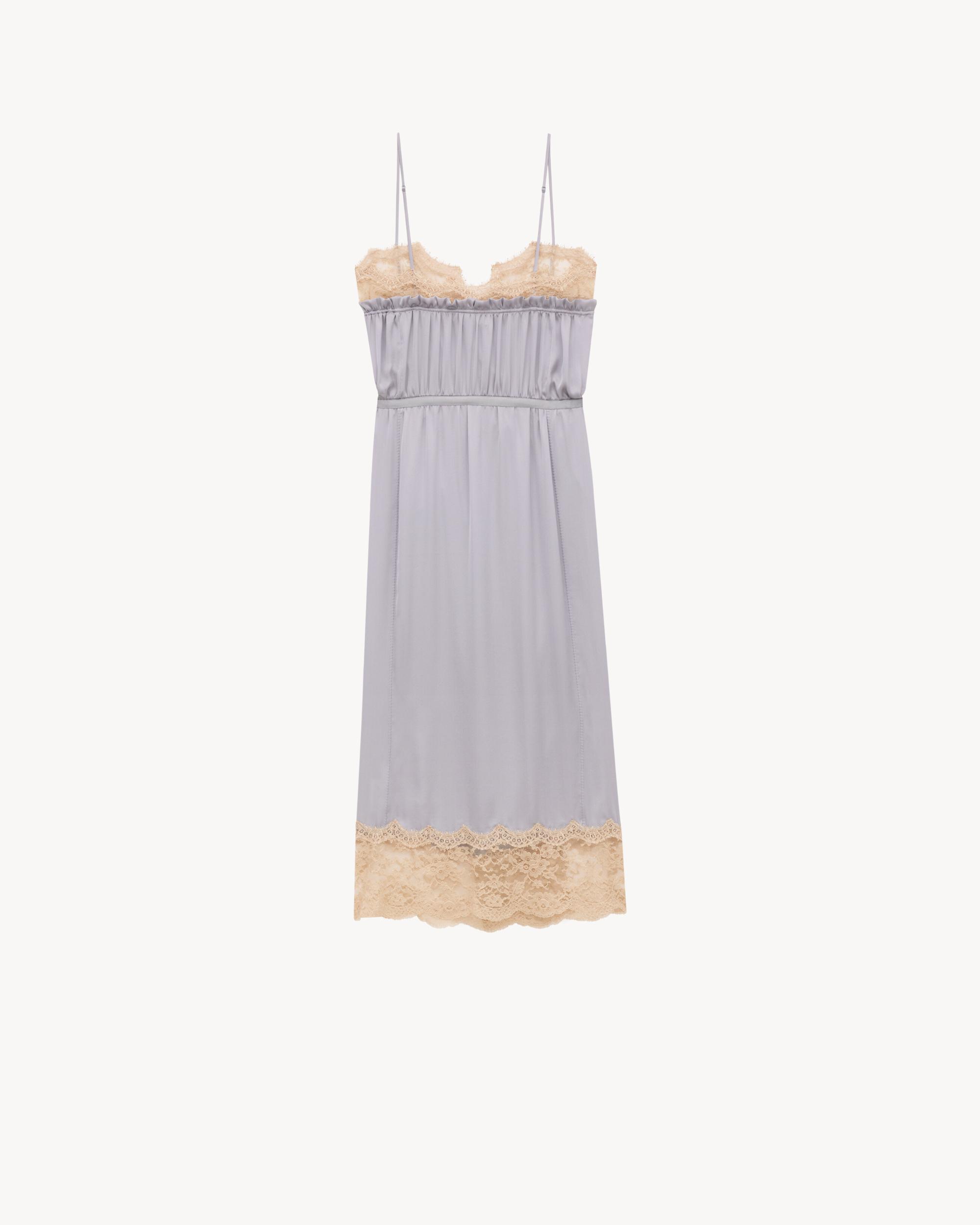 wrap slip dress in silk charmeuse and lace Product Image