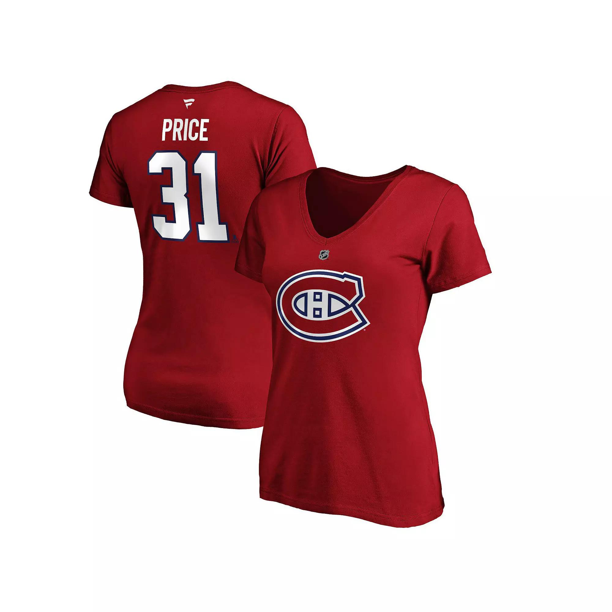 Women's Fanatics Branded Carey Price Red Montreal Canadiens Authentic Stack Name & Number V-Neck T-Shirt, Size: Medium, Cnd Red Product Image