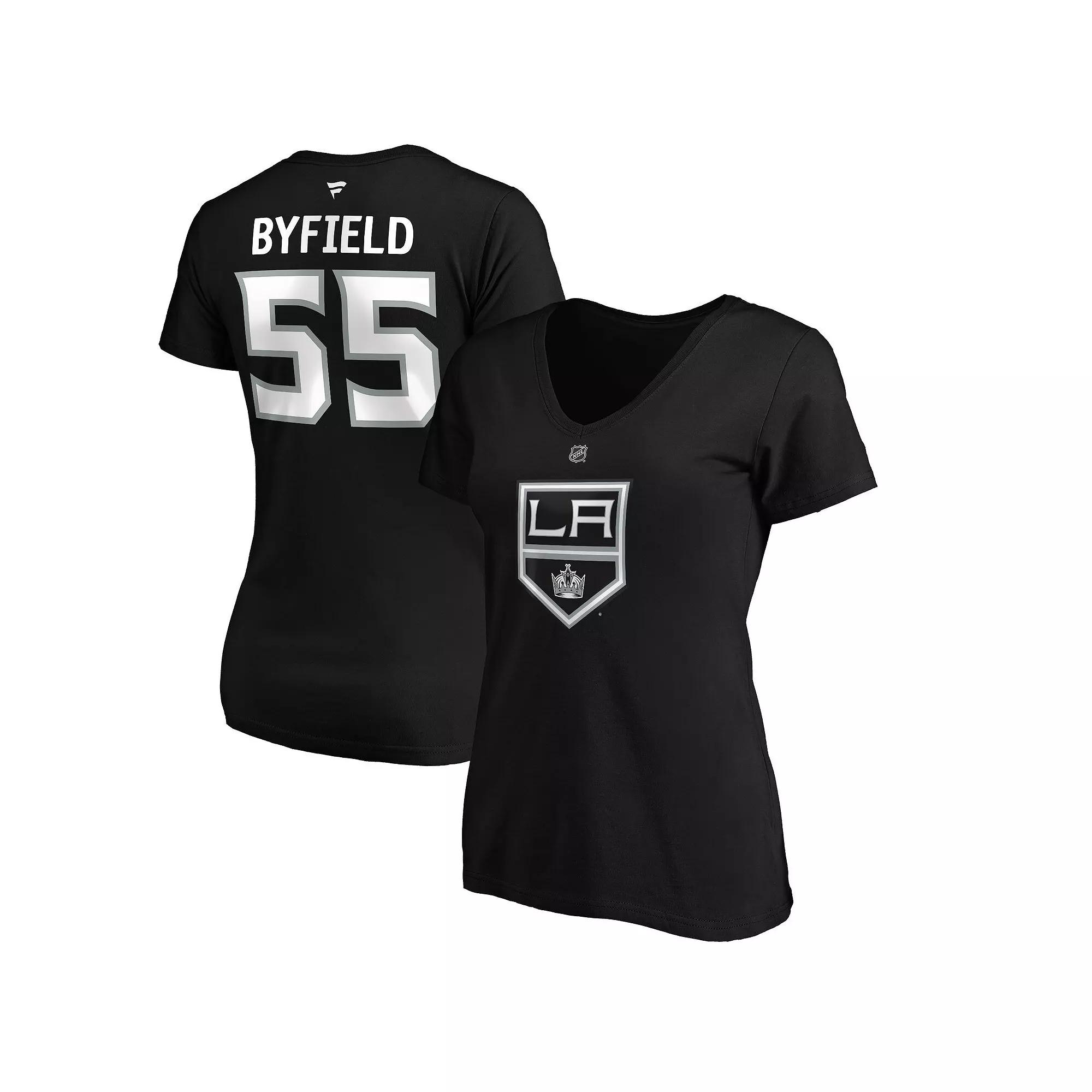 Women's Fanatics Branded Quinton Byfield Black Los Angeles Kings Authentic Stack Name & Number V-Neck T-Shirt,  Product Image