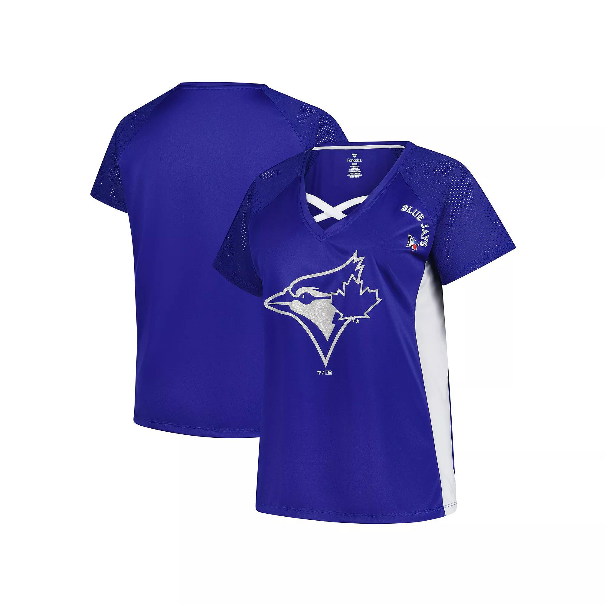 Women's Profile  Royal Toronto Blue Jays Glitter Raglan V-Neck T-Shirt, Size: 1XL, Jay Blue Product Image