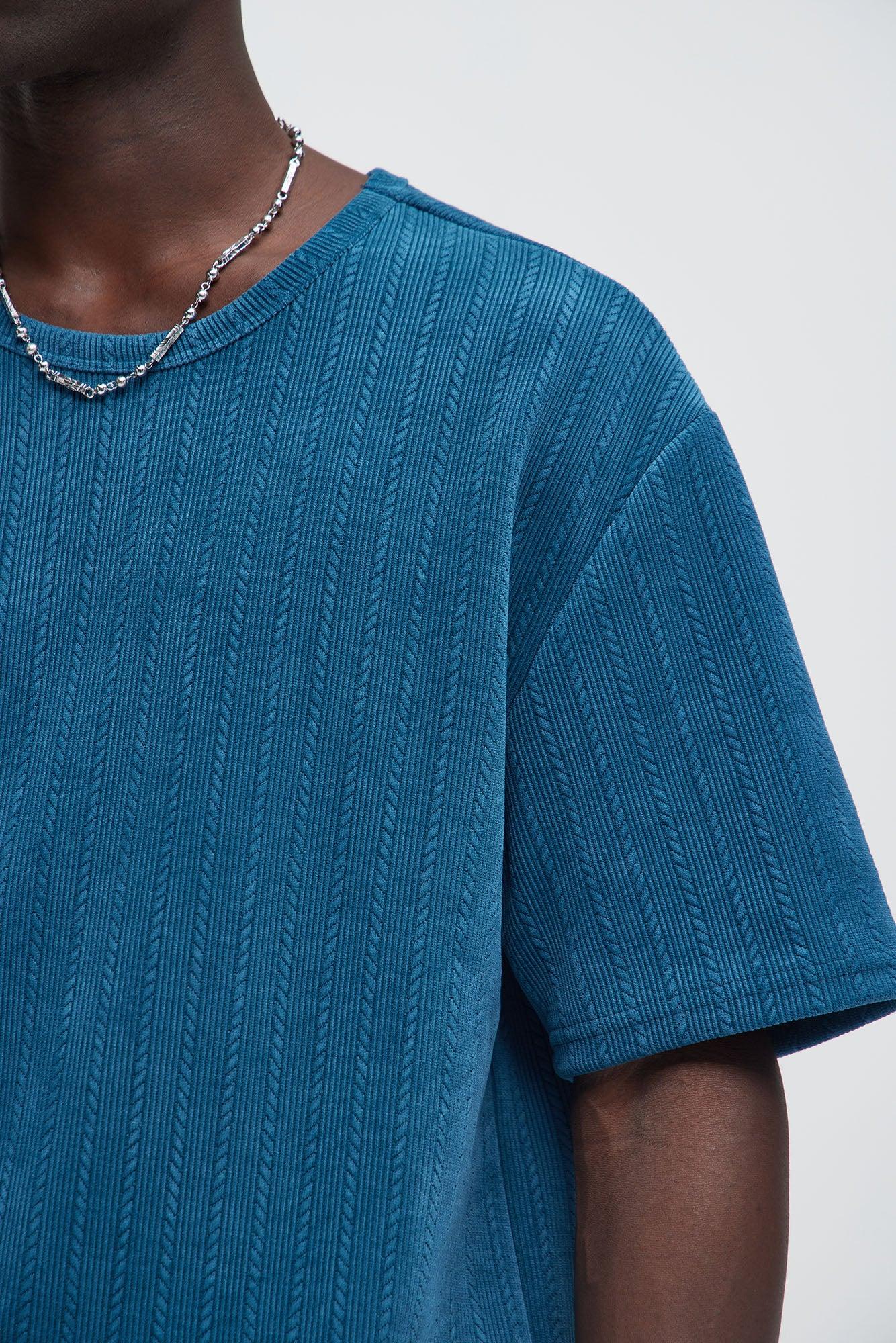 Cefalo Sweater Textured Relaxed Short Sleeve Tee - Blue Product Image
