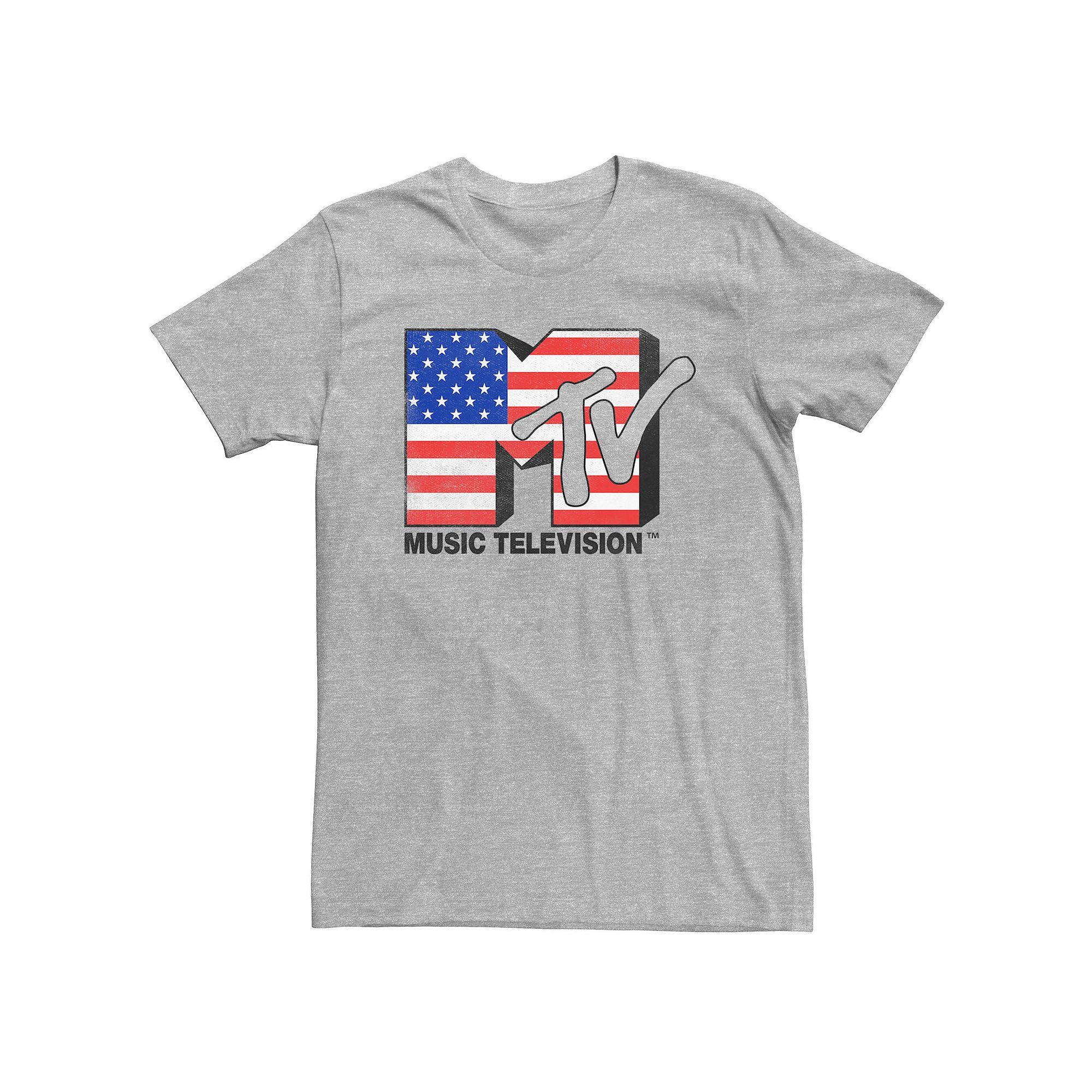 Mens MTV American Flag Bold Logo Graphic Tee Athletic Grey Product Image