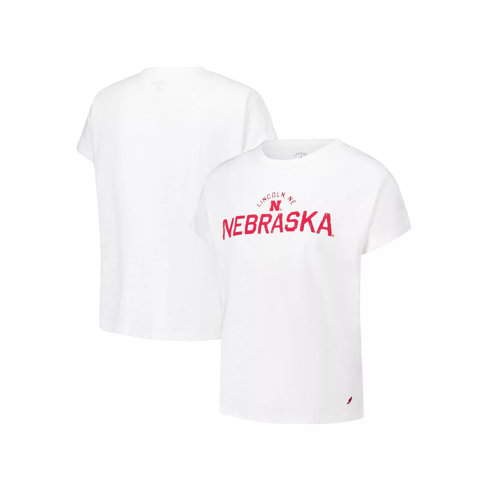 Women's League Collegiate Wear White Nebraska Huskers Slub Rolled Cuff T-Shirt,  Product Image