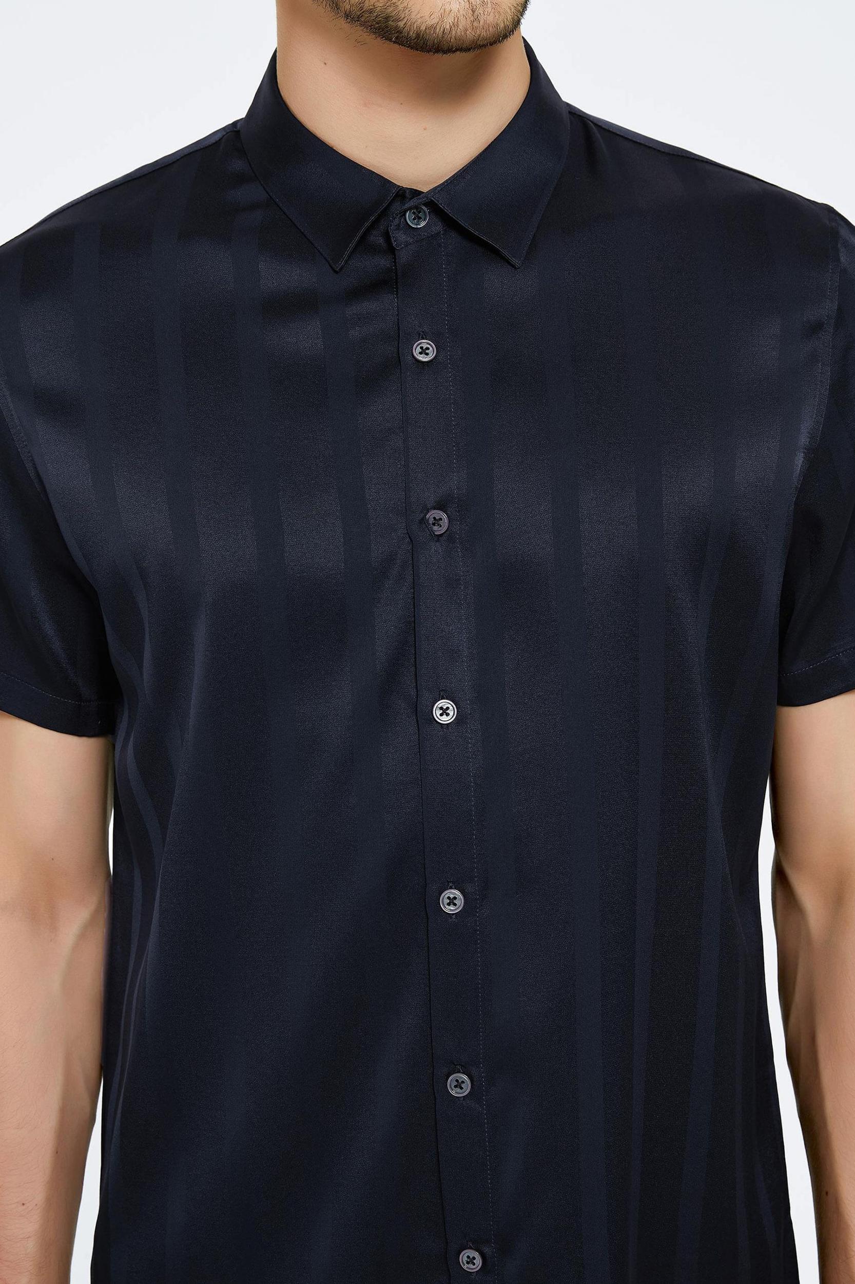 Jacquard Striped Silk Shirt For Men Product Image