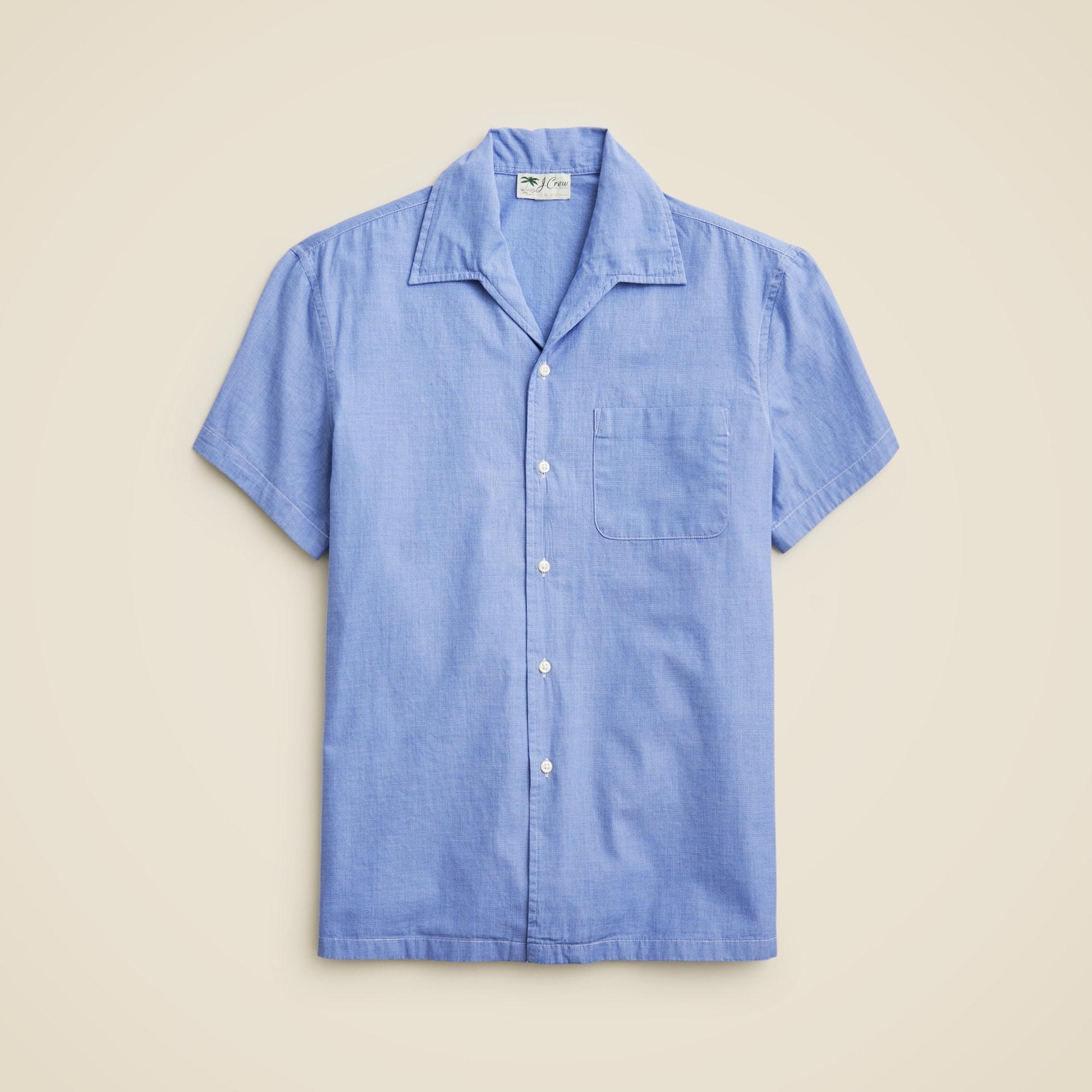 Short-sleeve Secret Wash cotton poplin camp-collar shirt Product Image