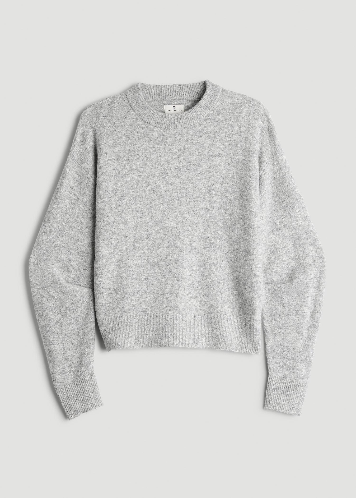 Relaxed Crewneck Wool Blend Sweater for Tall Women in Grey Mix Female Product Image
