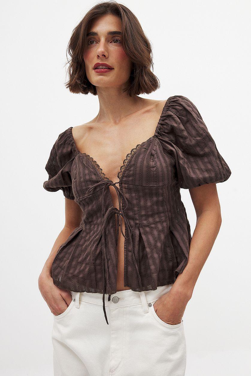 Puff Shoulder Tie Front Corset Top Product Image