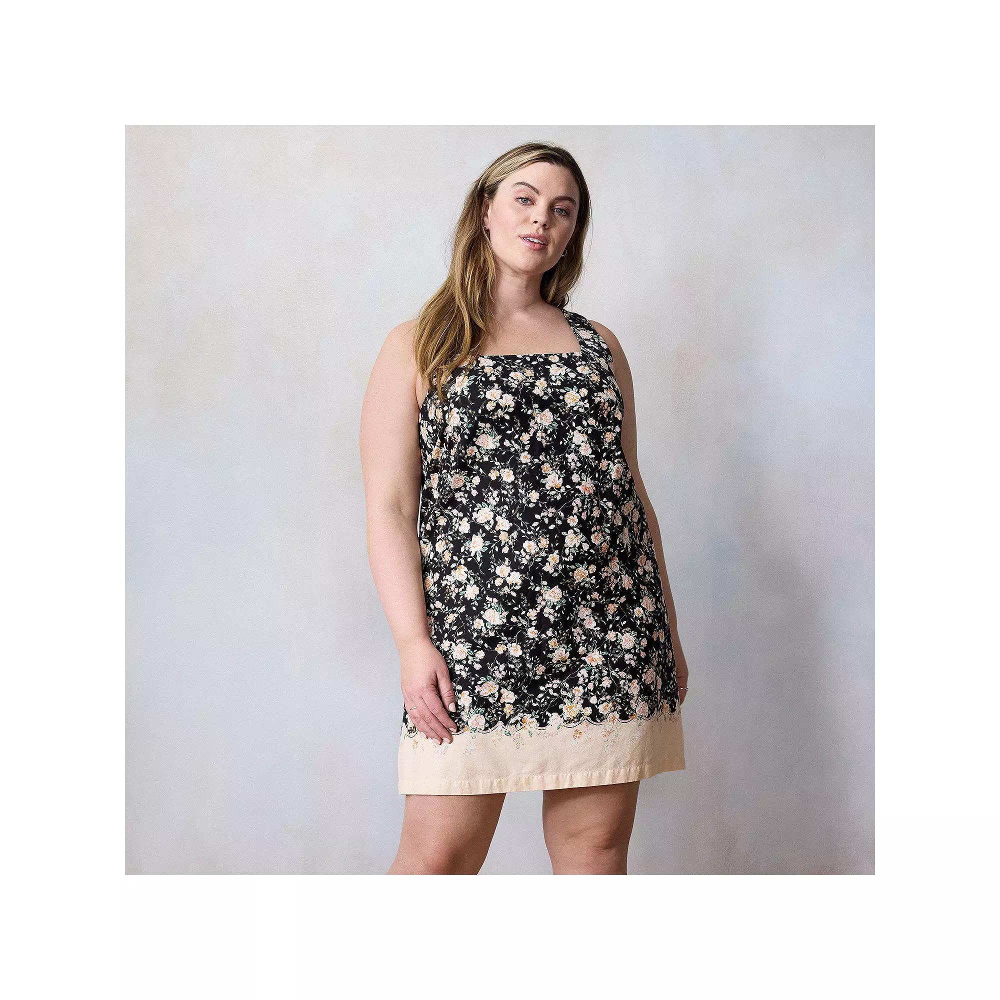 Plus Size LC Lauren Conrad Square Neck Floral Shift Dress, Women's, Size: 0X, Black Lia Border Product Image