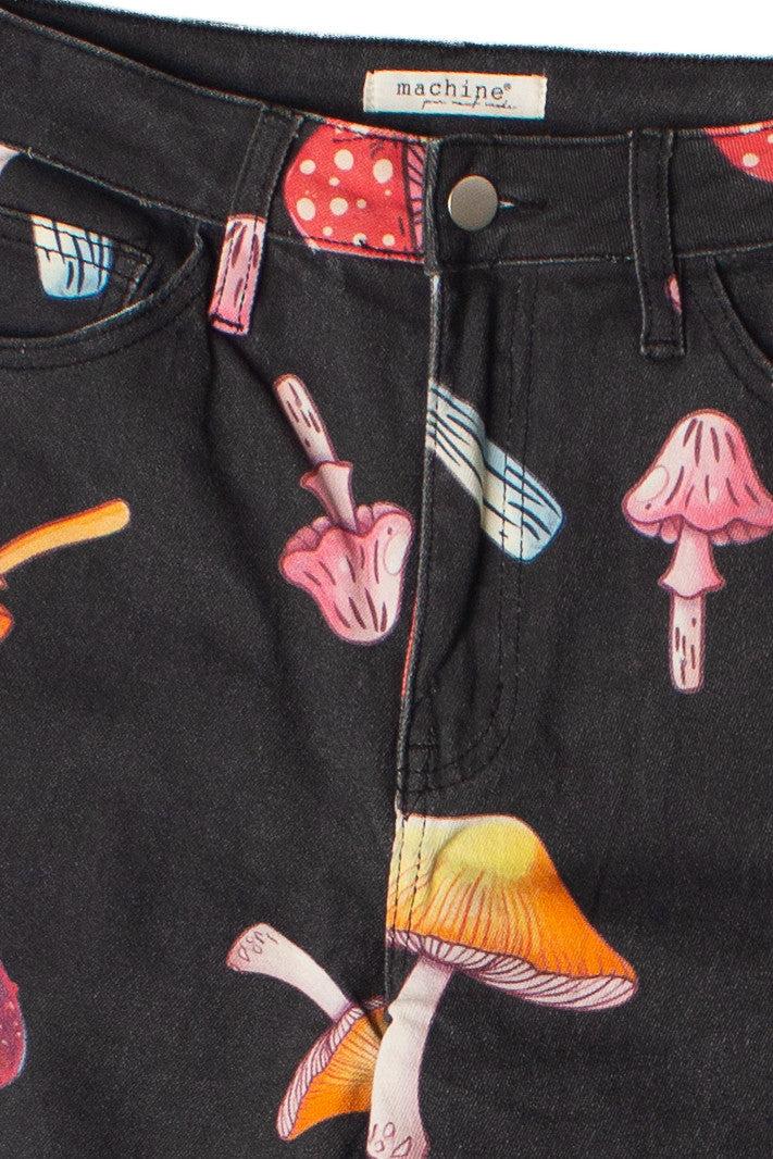 Large Mushroom Print Wide Leg Jeans Product Image