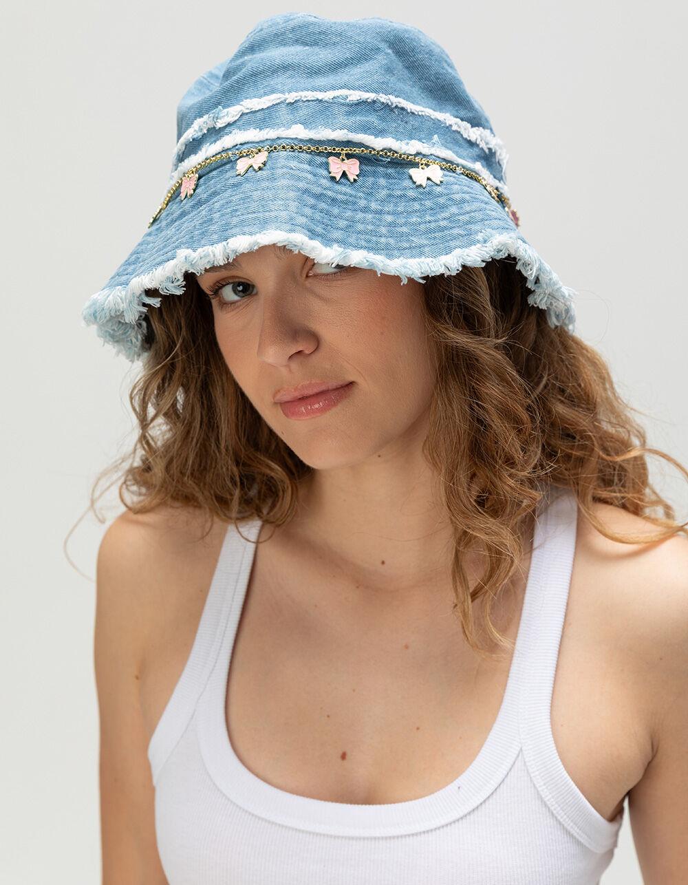 Bow Charm Womens Bucket Hat - DENIM Product Image