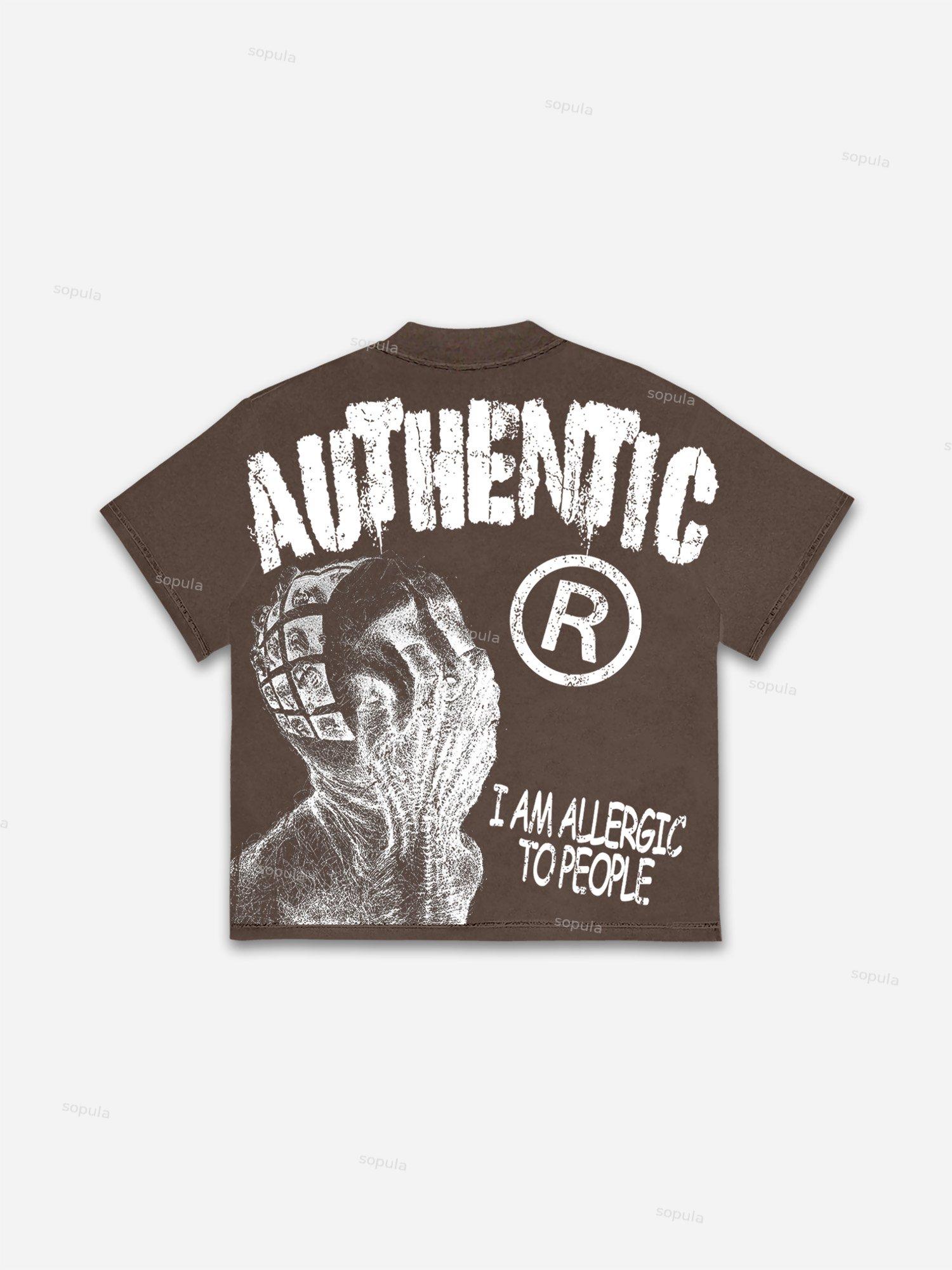 Sopula Vintage I Am Allergic To People Graphics Print Cotton T-shirt Product Image