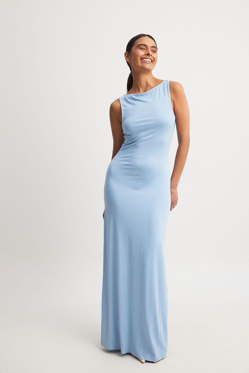Soft Line Boat Neck Sleeveless Maxi Dress Product Image