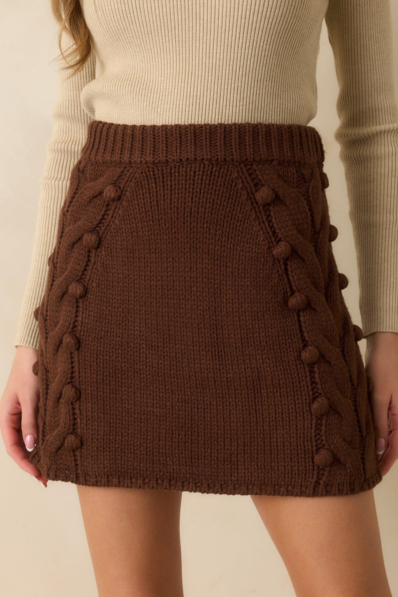 Let’s Be Honest Chocolate Brown Cable Knit Mini Skirt L / Chocolate Product Image