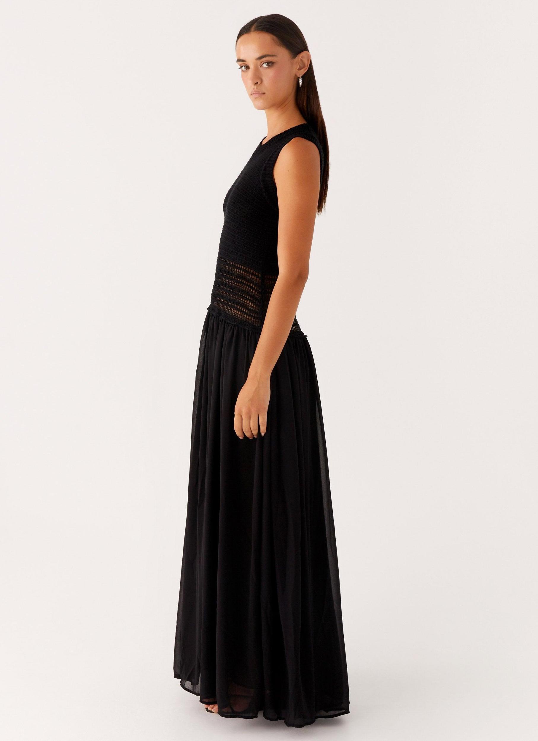 Off Grid Crochet Maxi Dress - Black Product Image