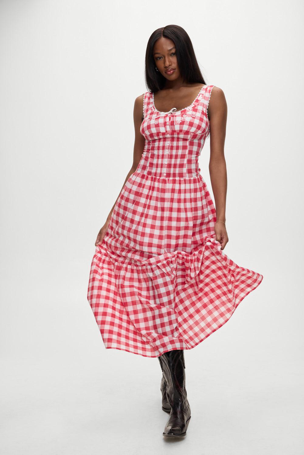 x BELLA HADID Southern Belle Midi Dress - Malibu Picnic Product Image