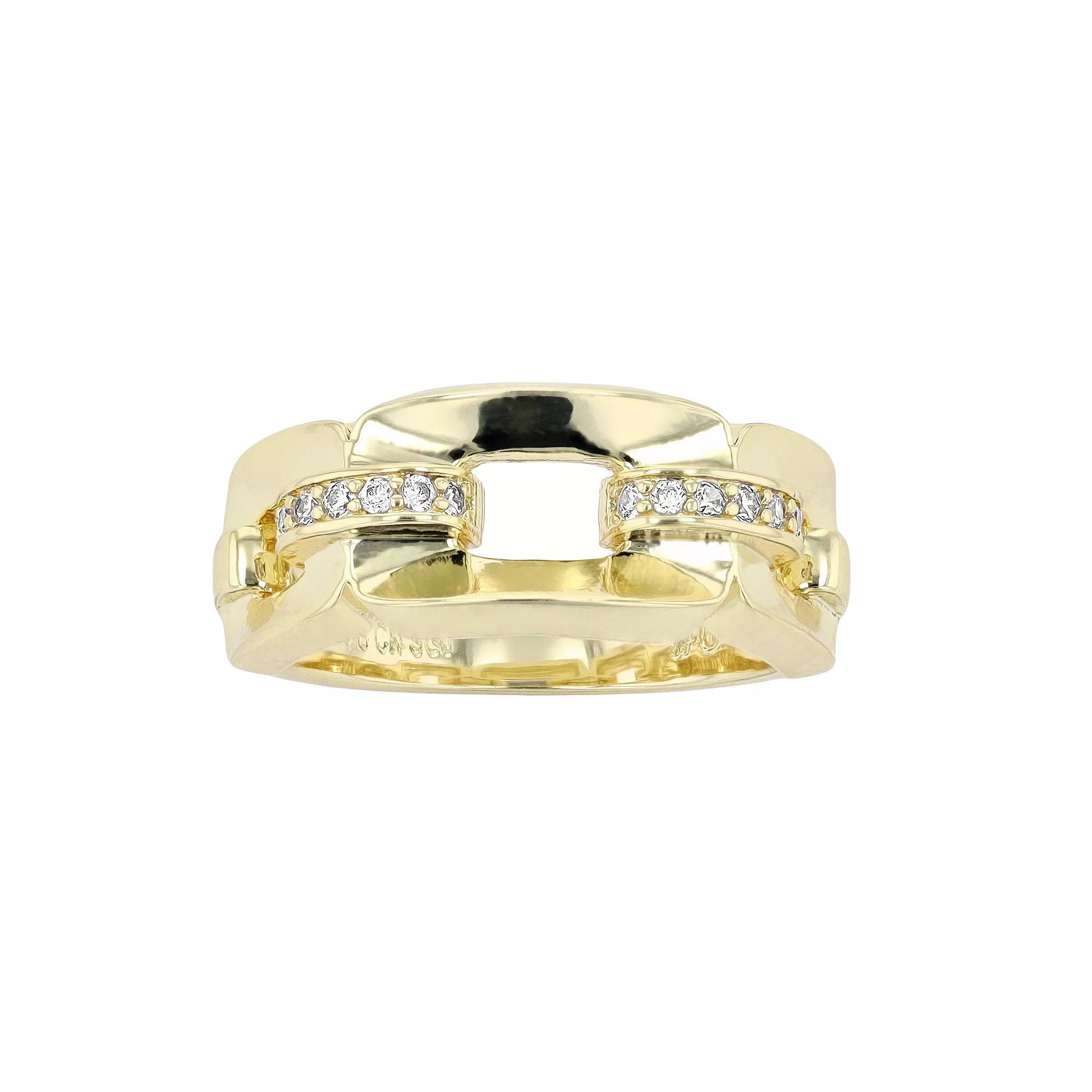 14k Yellow Gold Plated Clear Cubic Zirconia Pave Chain Link Ring, Womens Gold Tone Product Image