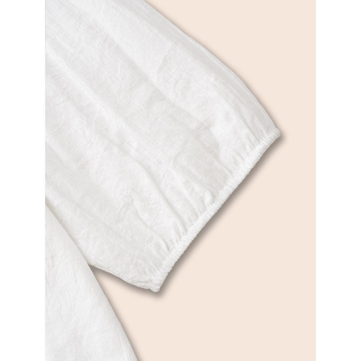 Plus Size WhiteSmoke Crew Neck Floral Embroidered Gathered Blouse Women Elegant Elbow-length sleeve Round Neck Everyday Blouses BloomChic 18-20/2X Product Image