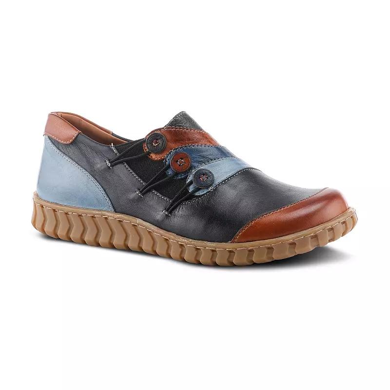 Spring StepNeeta Womens Leather Slip-On Button Design Shoes Blue Team Product Image