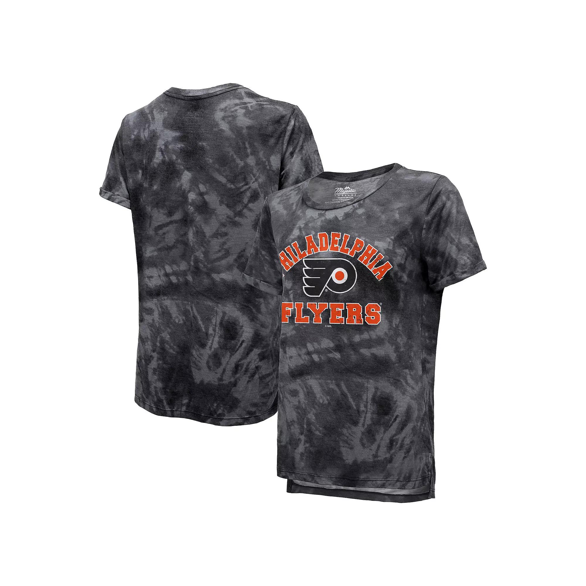 Women's Majestic Threads Black Pittsburgh Penguins Boyfriend Tie-Dye Tri-Blend T-Shirt,  Product Image