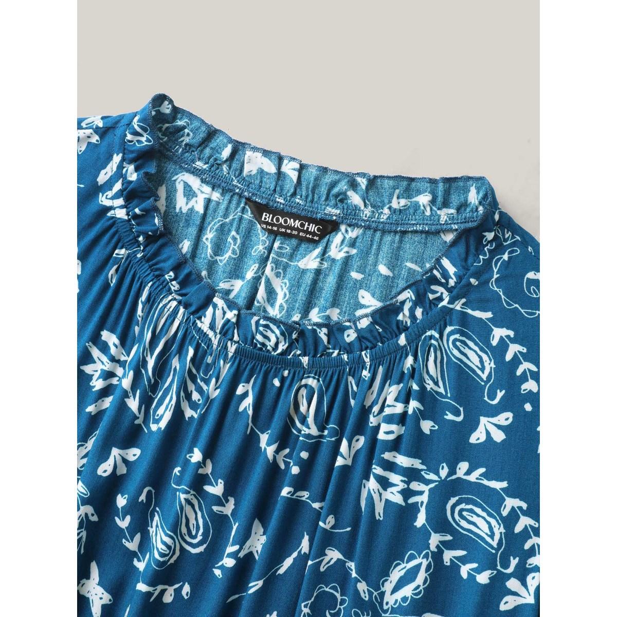 Plus Size Paisley Print Shirred Sleeveless Midi Dress Mediumblue Women Timeless Round Neck Sleeveless Curvy BloomChic 30/6X Product Image