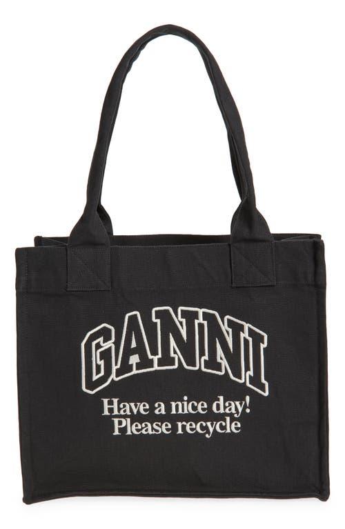 GANNI Black Shopper With Embroidered Logo On The Front In Denim Woman In Multicolor Product Image