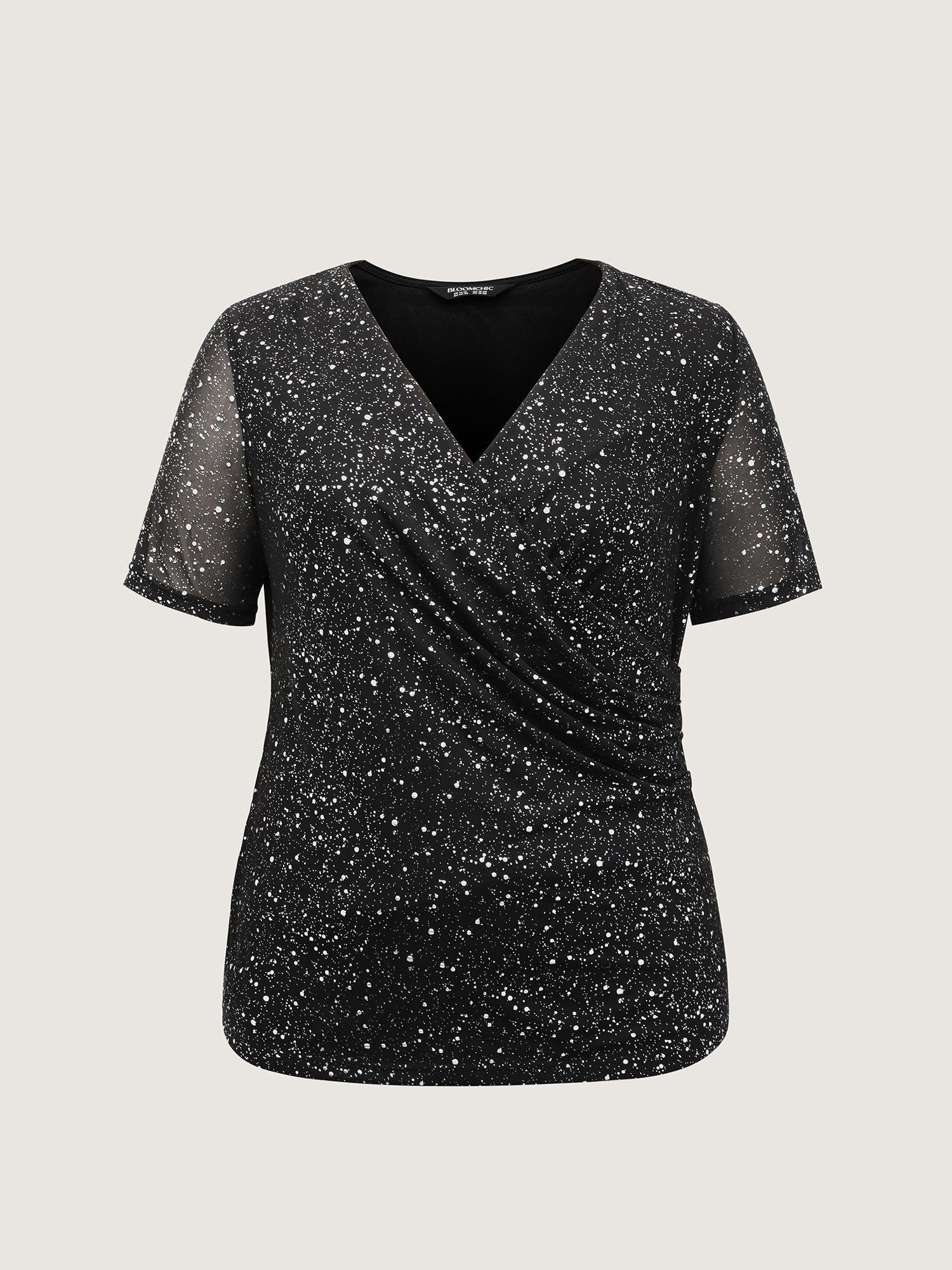 Shimmery Wrap Neck Sheer Sleeve T-Shirt Female Product Image