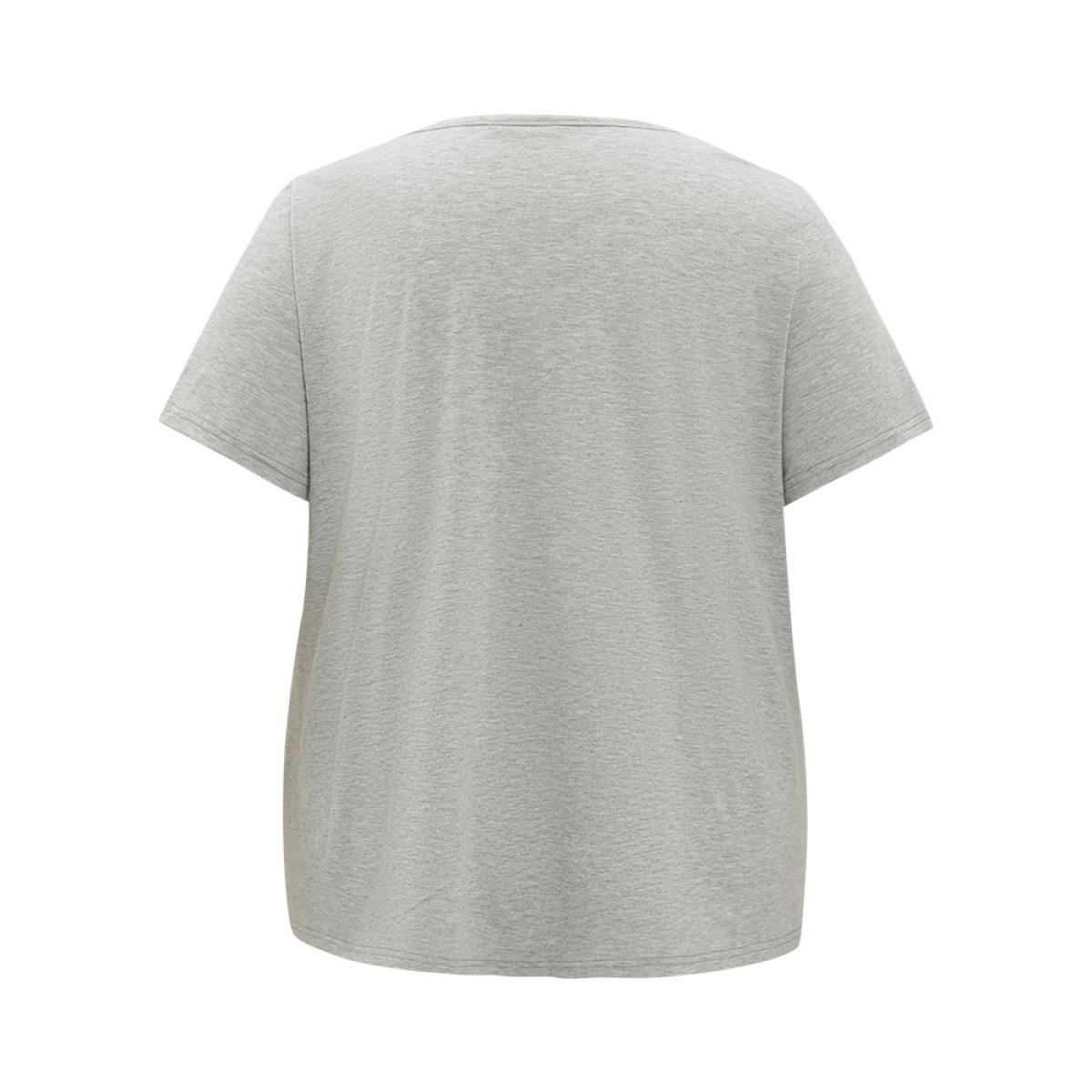 Plus Size Eagle & Floral Print Keyhole Neck T-shirt Gray Women Casual Keyhole Western Dailywear T-shirts BloomChic 10/M Product Image