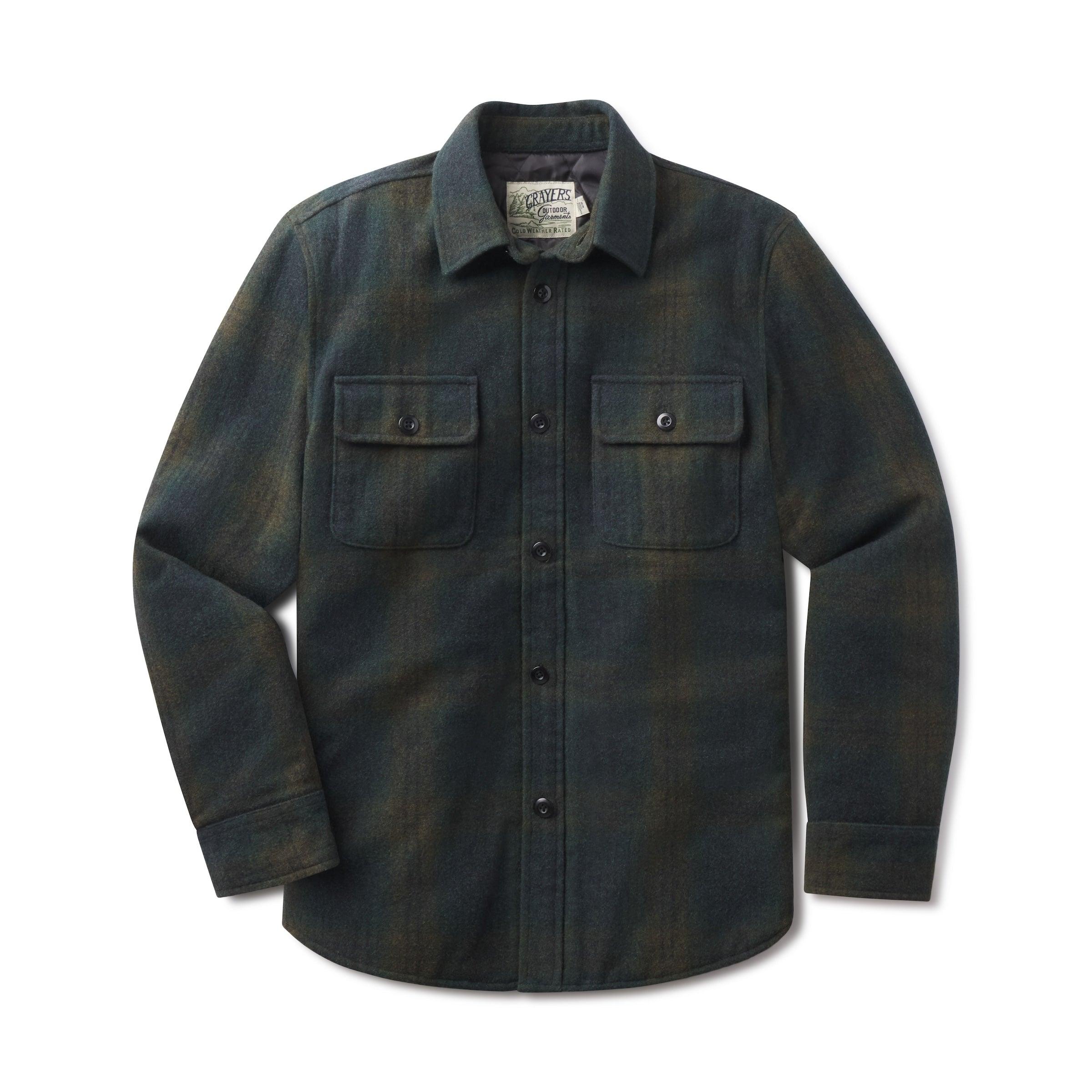Retro Wool Padded Shirt Jacket - Olive Plaid Product Image