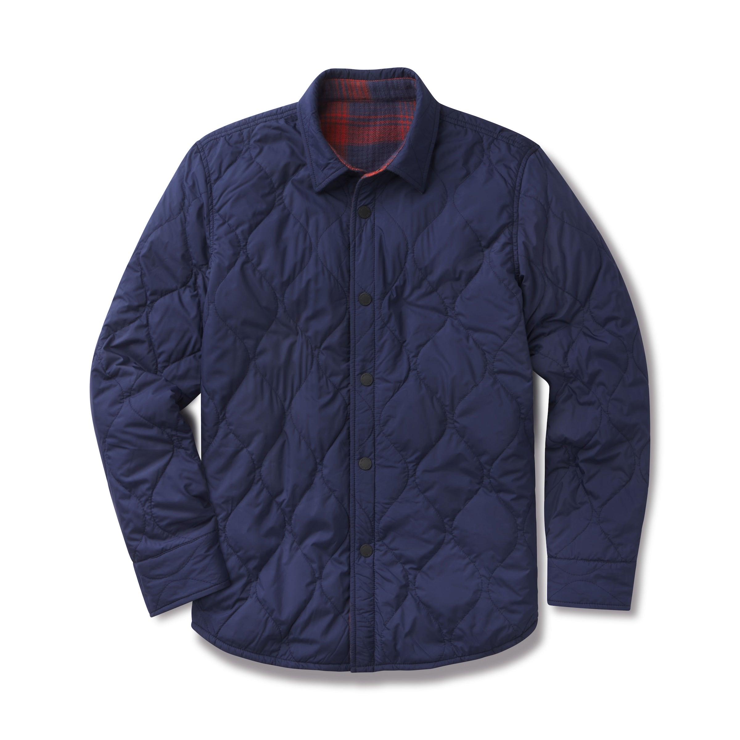 Quilted Flannel Reversible Shirt Jacket - Navy Product Image