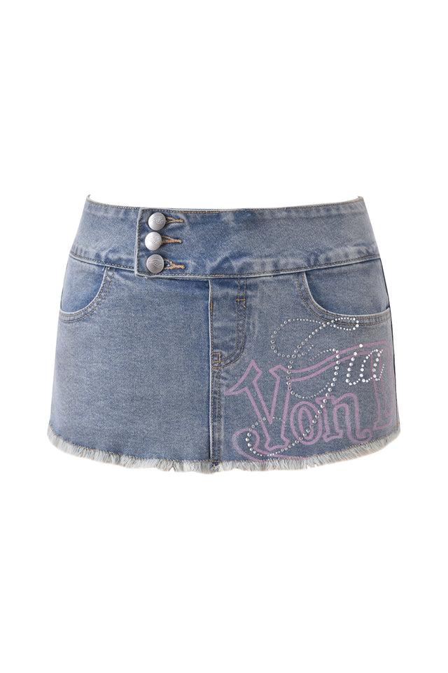 I.AM.GIA X VON DUTCH SYNDRA DENIM MINI SKORT - LIGHT WASH DENIM Product Image