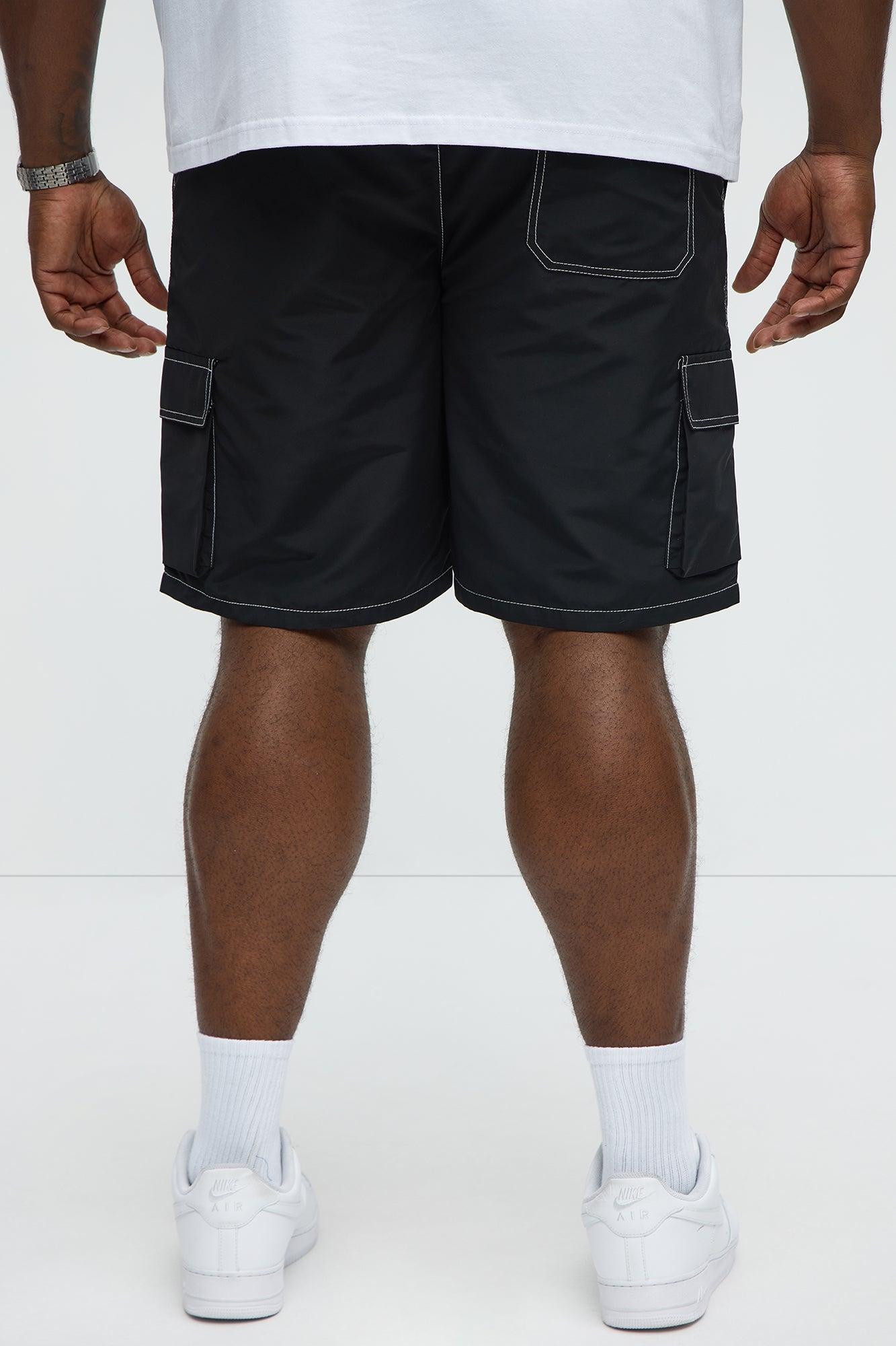 Contrast Stitch Nylon Cargo Short - Black Product Image