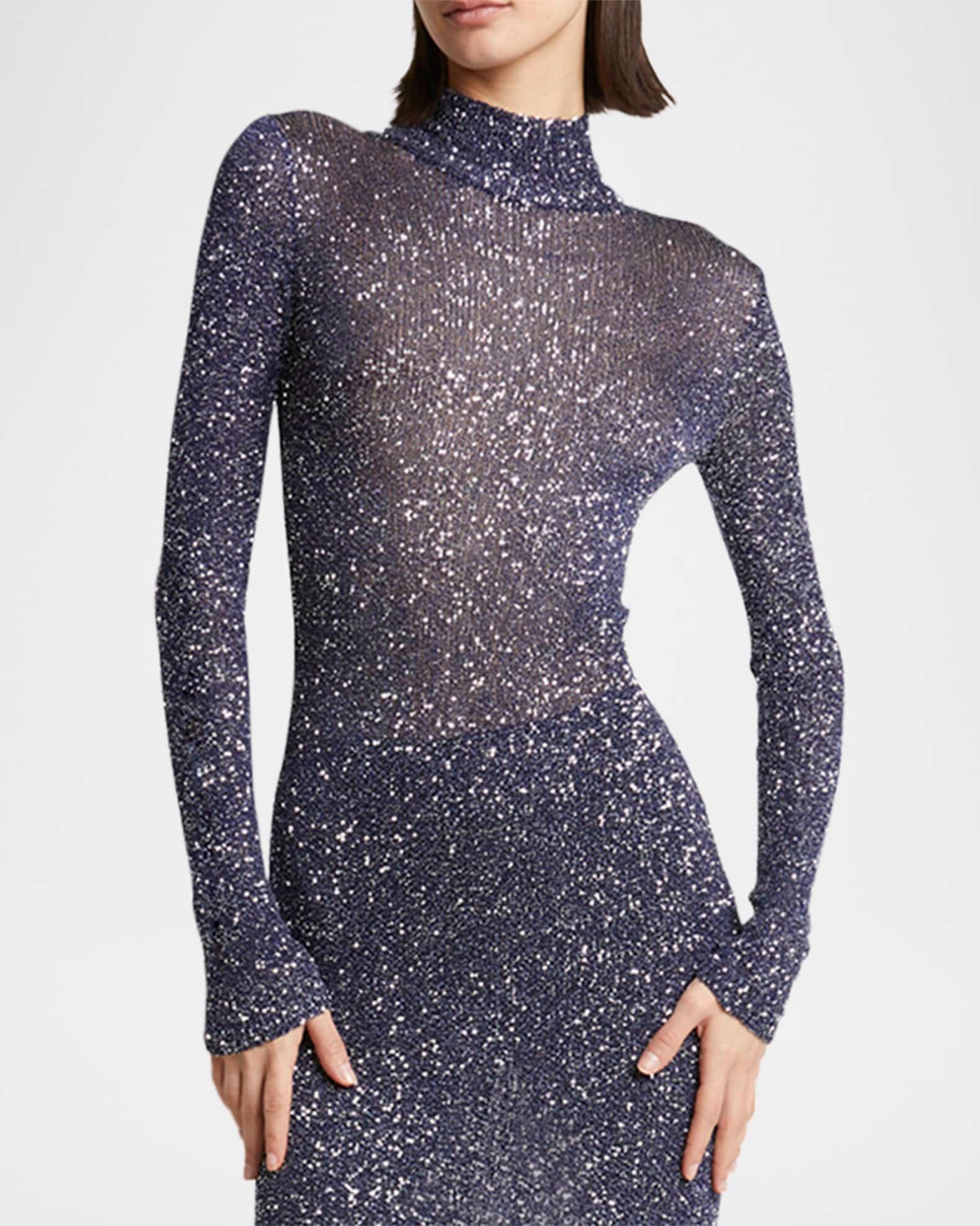 Sequined Mock-Neck Maxi Dress Product Image