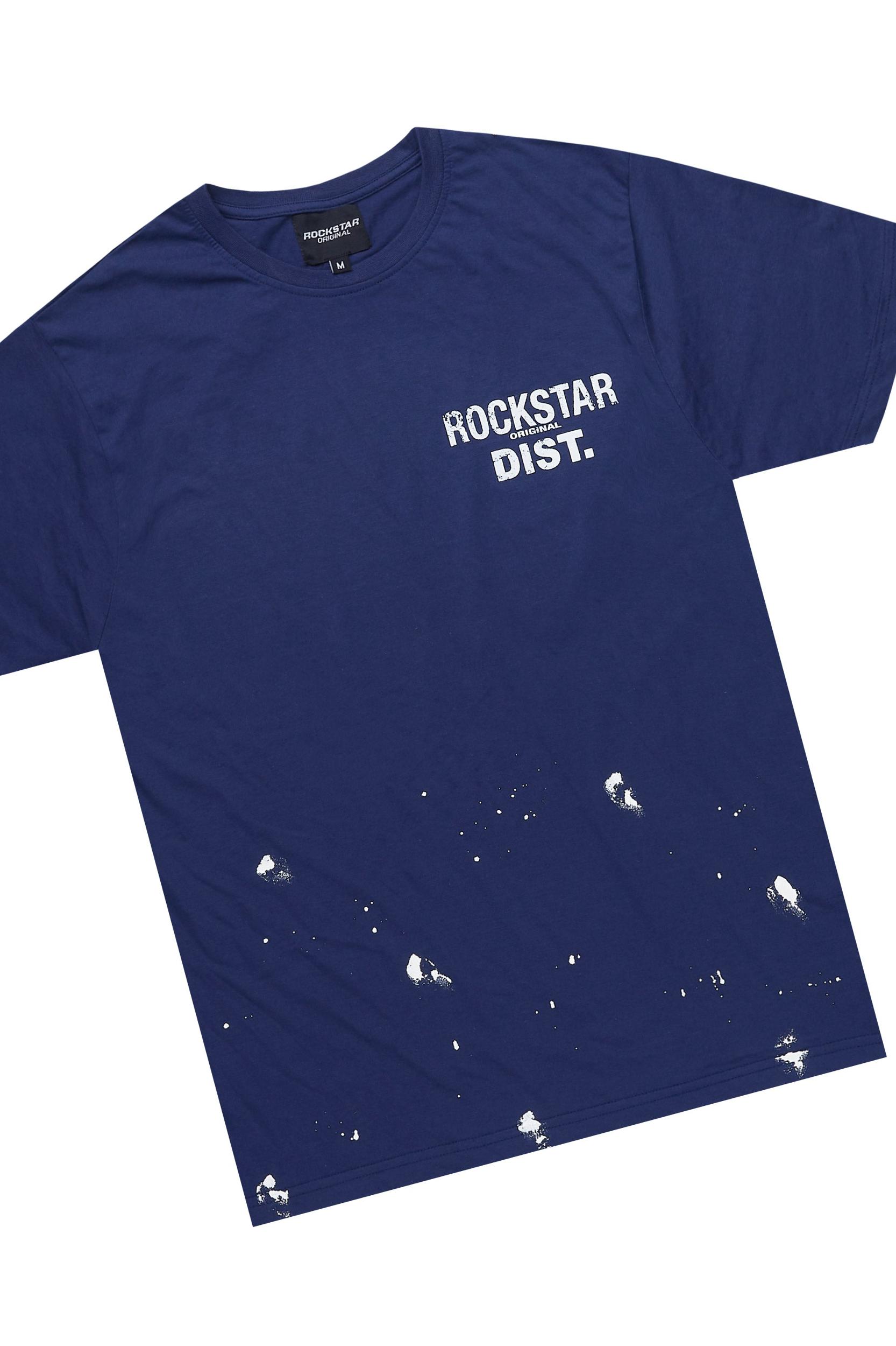 Raffer Navy T-Shirt/Raw Edge Short Set Male Product Image