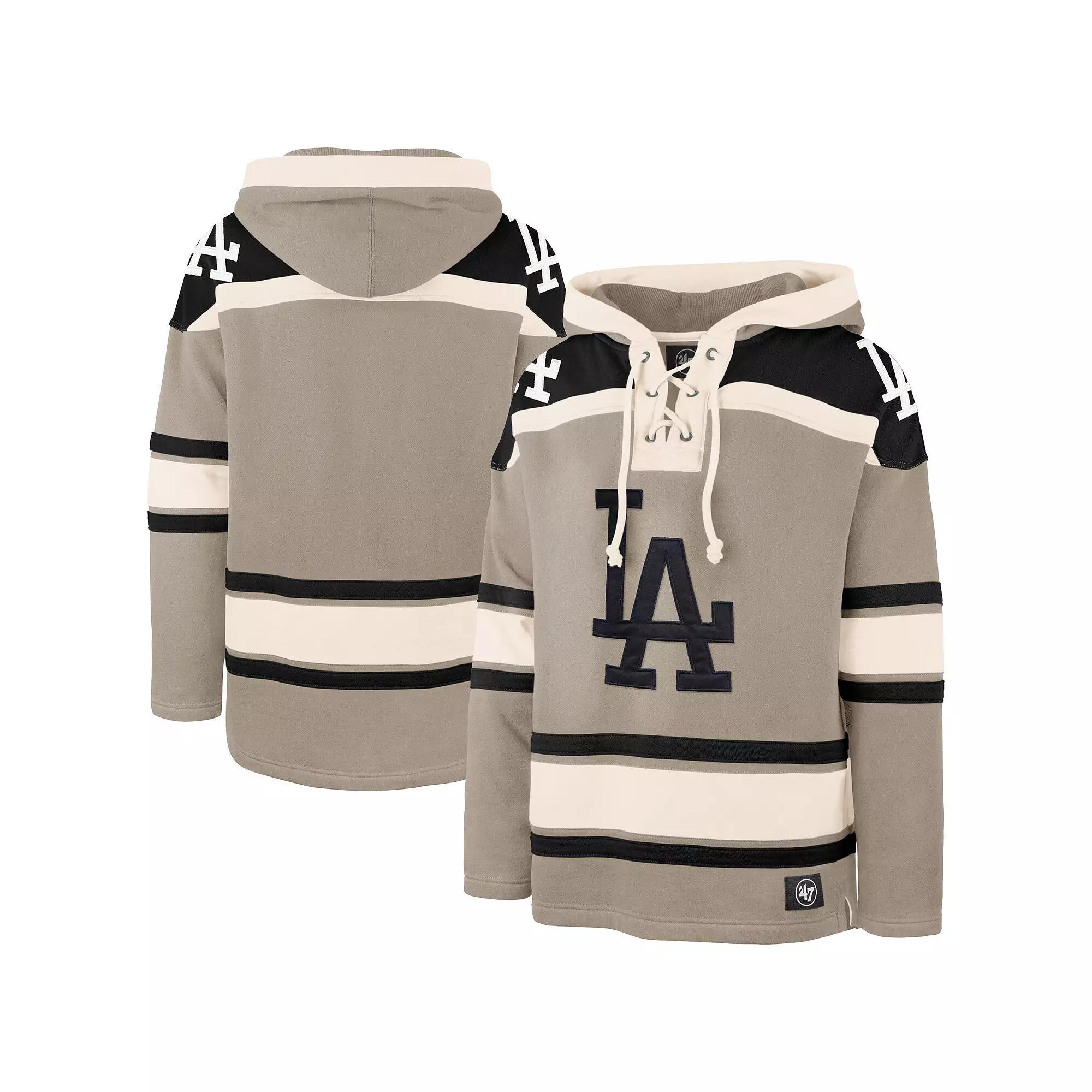 Men's '47 Khaki Los Angeles Dodgers Superior Lacer Pullover Hoodie, Size: 3XL, Beig K Product Image