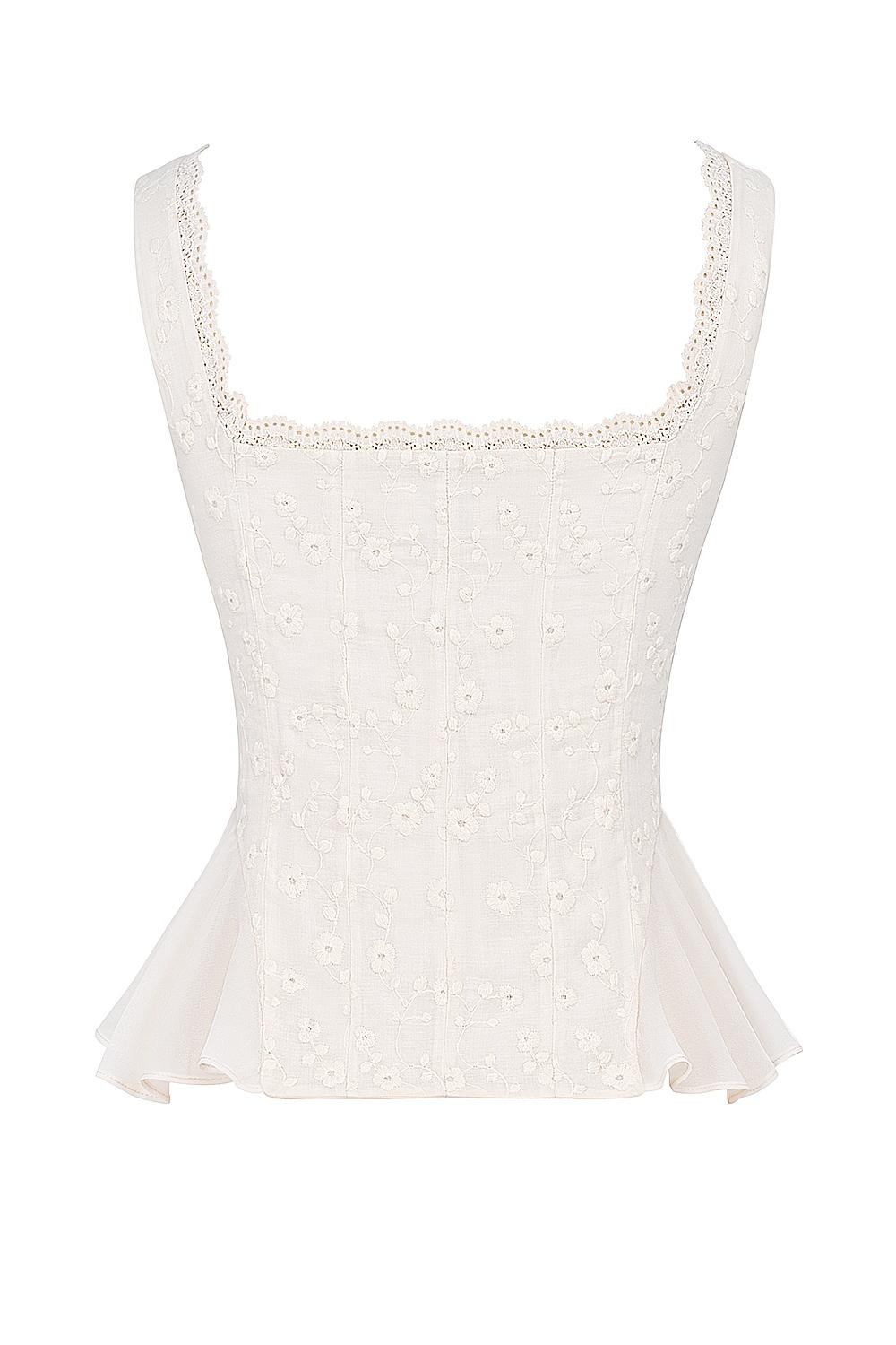 Jean  vintage cream cotton broderie anglais peplum top Product Image